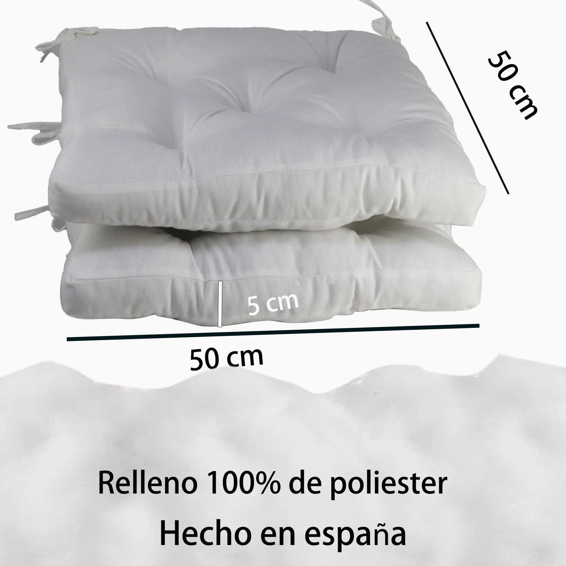 various Pack 4 Cojines para Silla，Cojin de Asiento Decorativo Funda de Poliéster y Relleno de Fibra Hueca 50x50x5cm,Ideal para Comedor, Terraza, Salón y Restaurante,Color Blanco