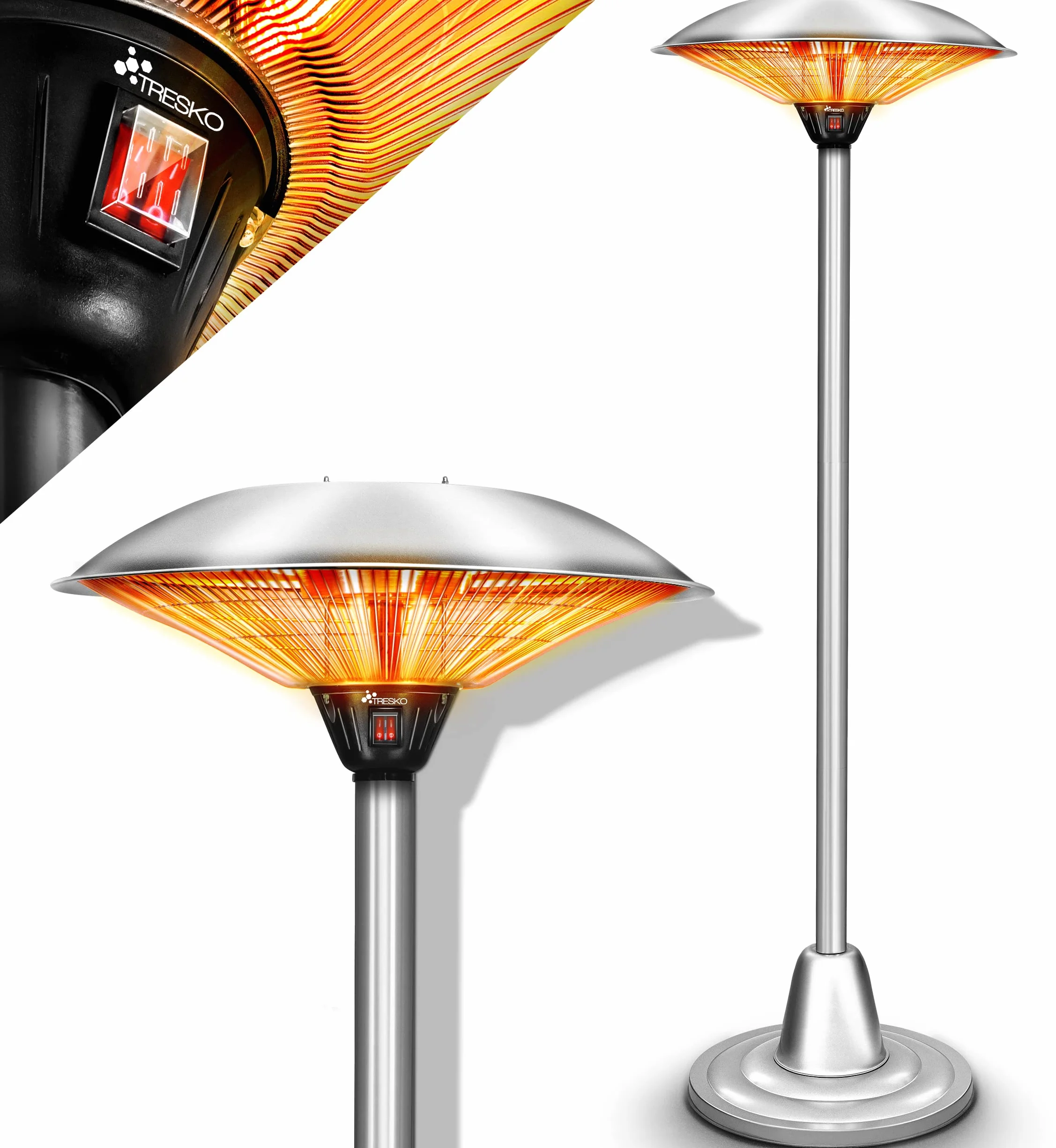 TRESKO Calefactor por Infrarrojos | 2500W con 2 Temperaturas | Estufa Radiante | Radiador Eléctrico para Exterior e Interior | Calentador de Cuarzo con Pantalla LED