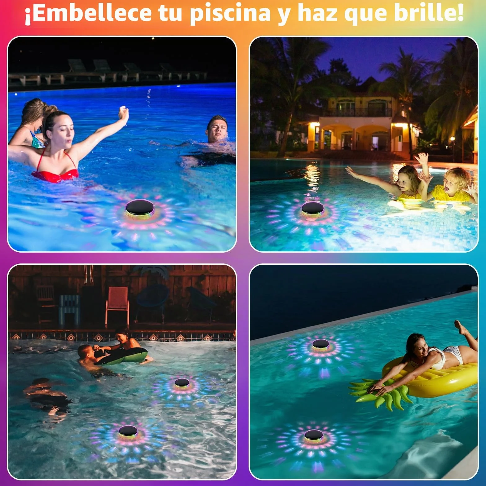 Gerbala Luz Solar Piscina Flotantes, luminación LED Subacuática Solar, Iluminación RGB con Cambio de Color para Piscina, IP68 Impermeable, para Decoración de Jardín y Piscinas (B)