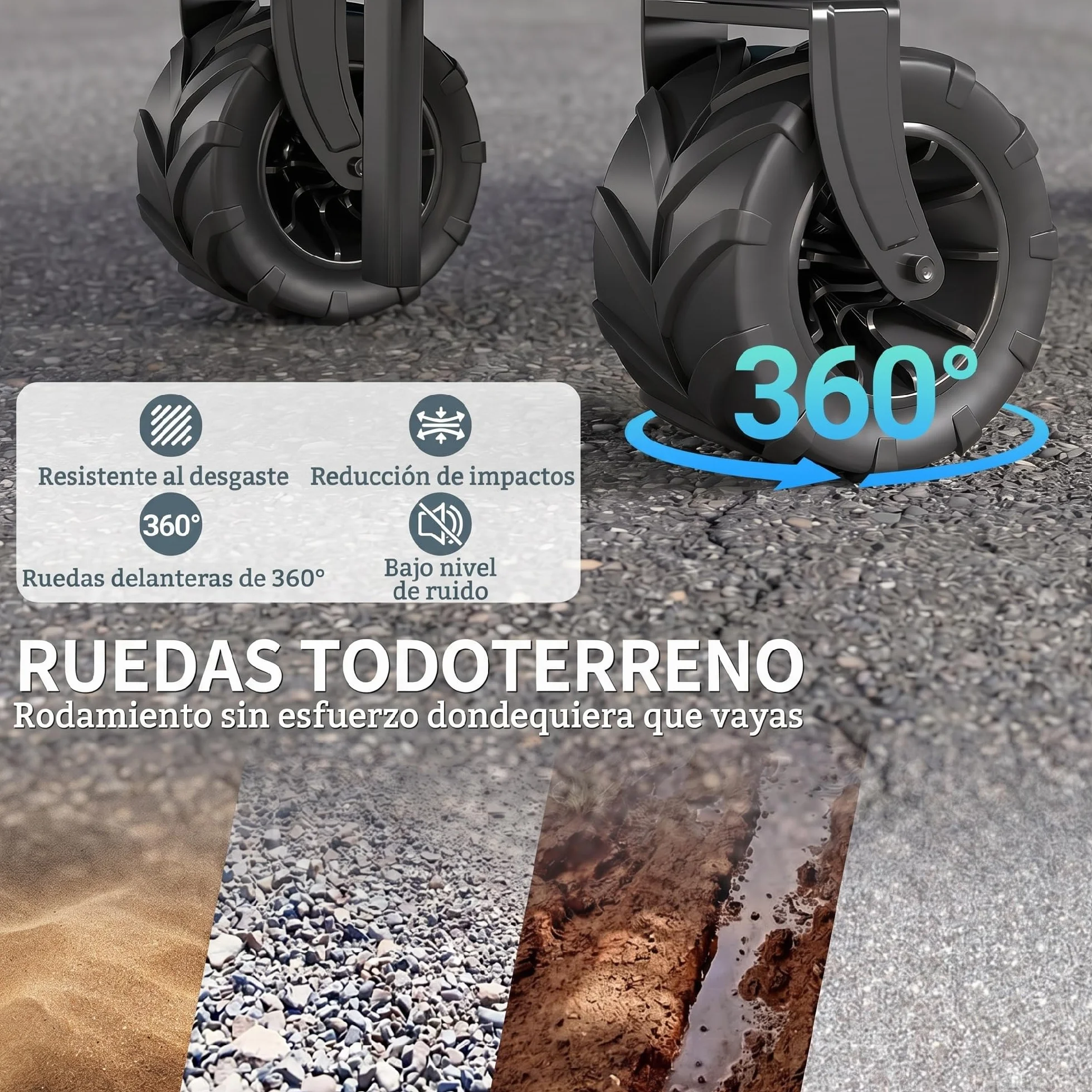 Outsunny Carro Playa Ruedas Grandes con Freno, Carrito de Jardín Plegable con Altura del Manillar Ajustable, Ruedas Giratorias 360°, para Terraza, Patio, Campaña, Compra al Aire Libre, Gris Oscuro