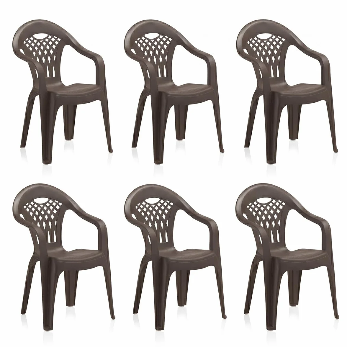 SP Berner SHAF - Pack 6 Sillas de Jardín Apilables - Exterior Terraza o Eventos - Plástico Reciclado Resistente UV - Fabricadas en España - Modelo Cancún - Wengué
