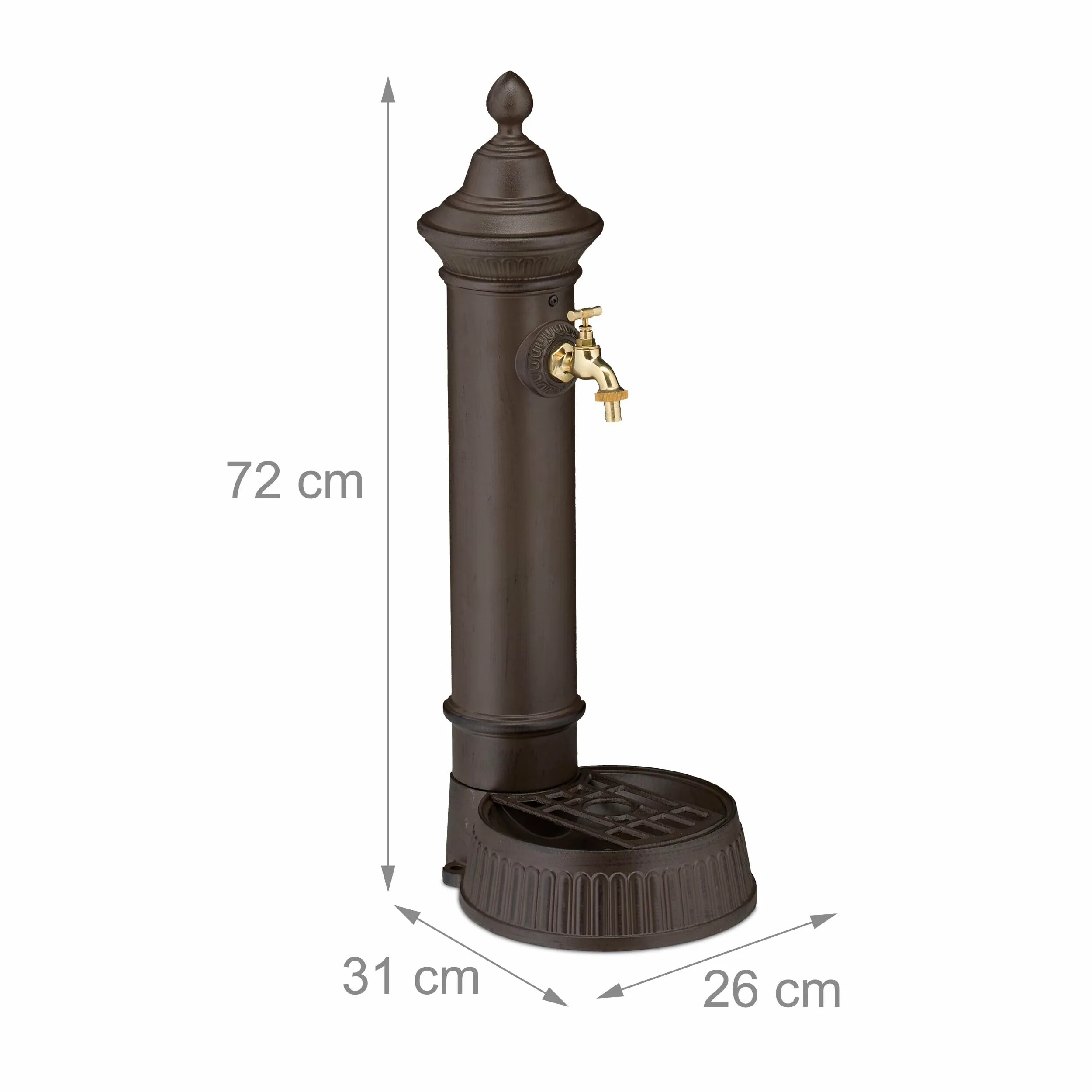 Relaxdays Fuente de Pie Antigua con Grifo y Pila 72x26x31 cm Bebedero Metálico Jardín