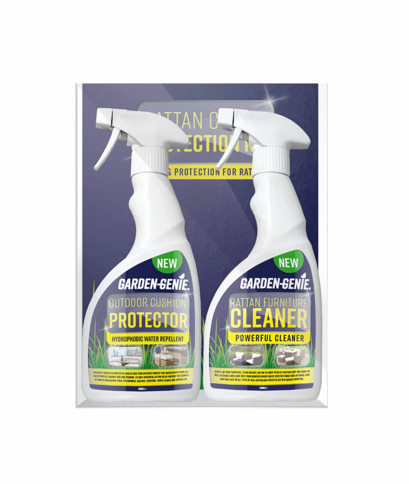 Garden Genie - Kit de Limpieza de Muebles de ratán para Cuidado y protección | Incluye Limpiador y Protector - Elimina la Suciedad persistente | para Uso en Interiores y Exteriores (2 Unidades de 500