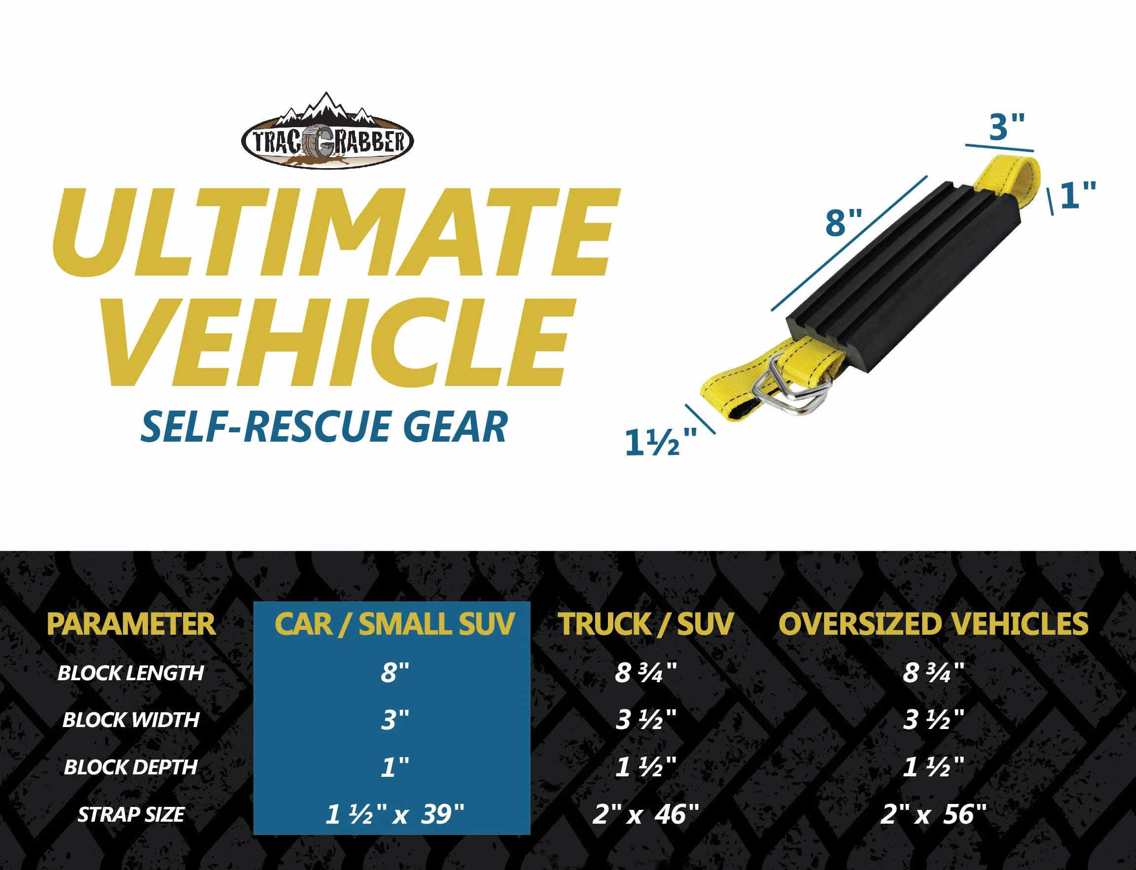 TRACGRABBER Dispositivo de tracción para neumáticos set de 4 correas antideslizantes para nieve barro arena alternativa a cadena de nieve