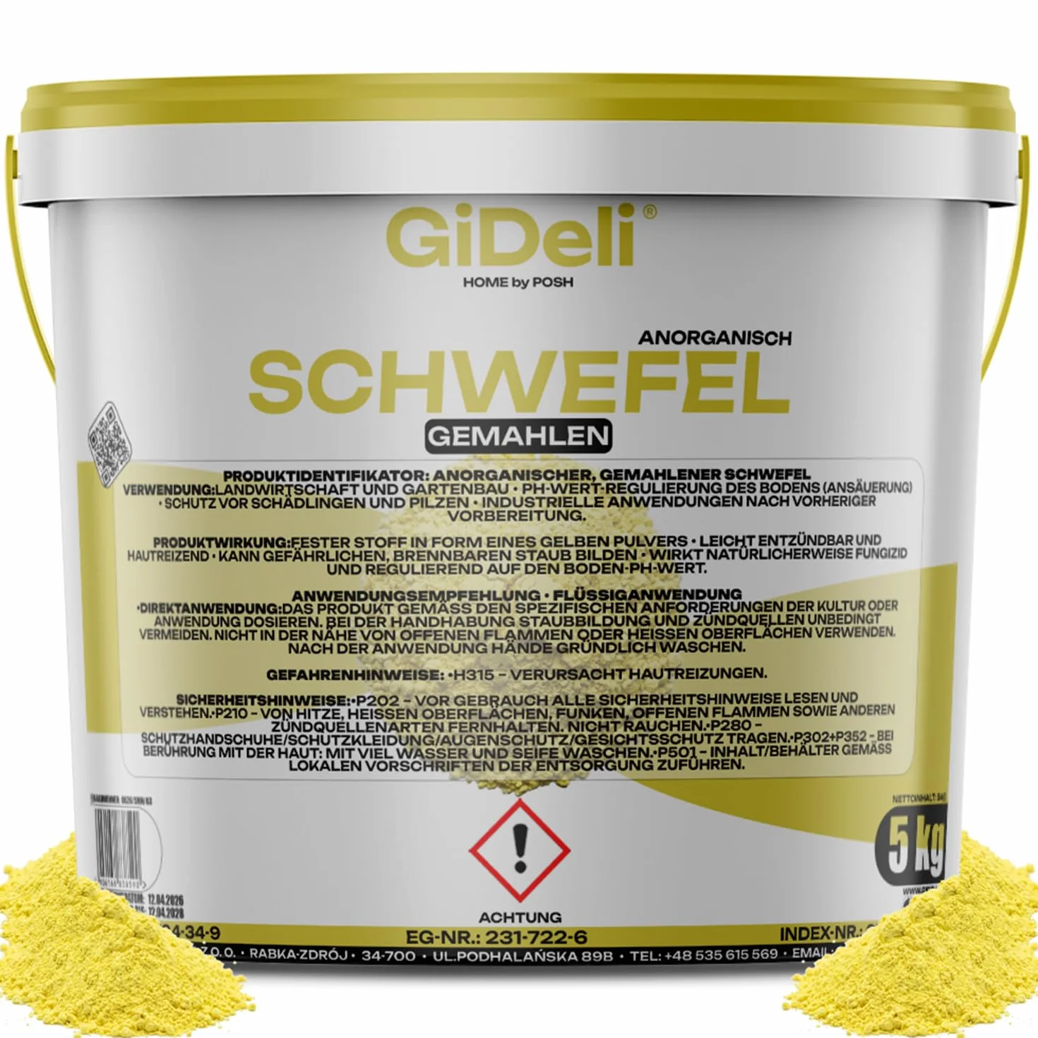 GiDeli Azufre en polvo 5 kg inorgánico 99,9% fino para la industria cosmética cuidado del suelo plantas azufre en cubo