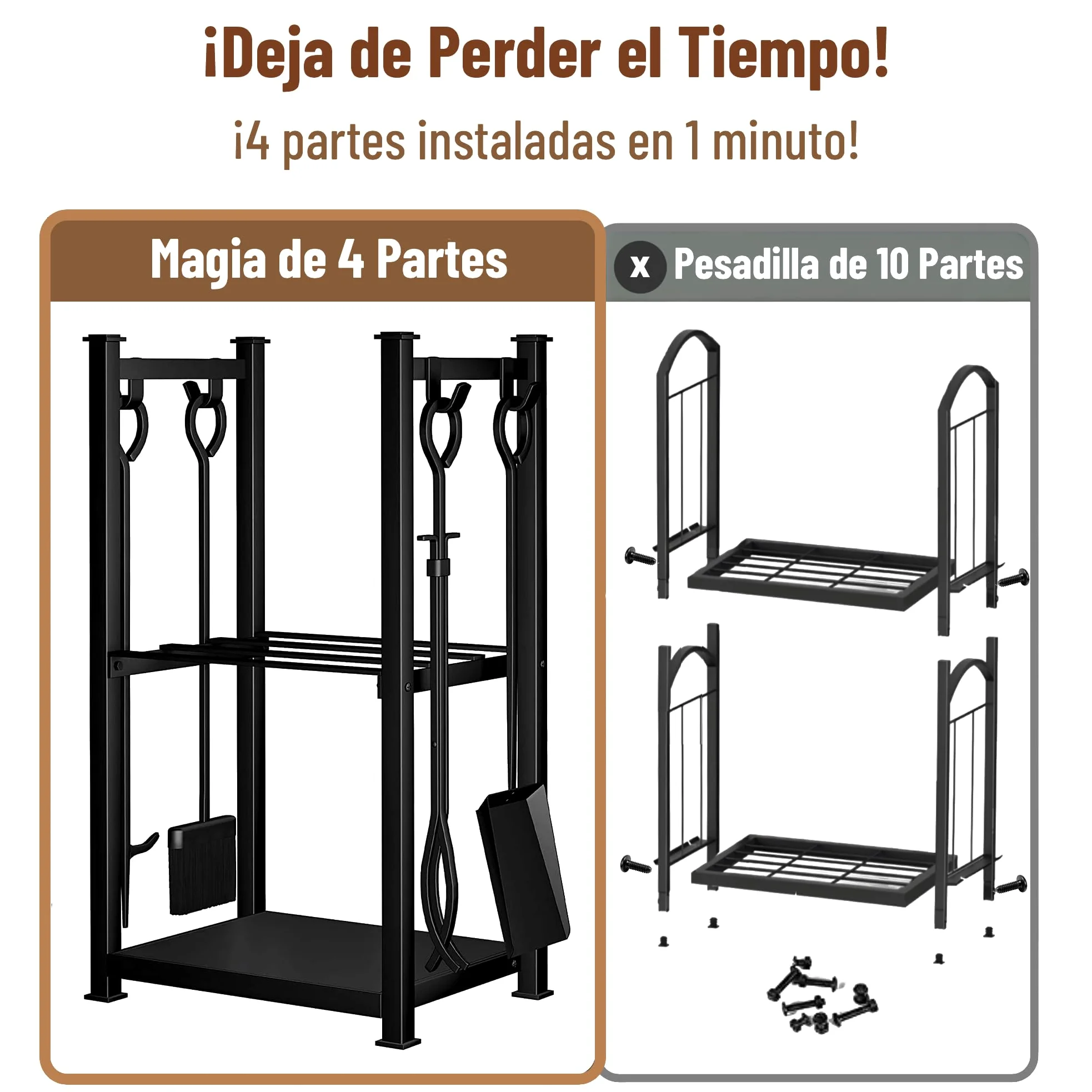Amagabeli - Puerta de troncos con 4 herramientas, 72 x 46 x 30 cm, interior exterior, gran capacidad, conjunto de herramientas de chimenea, soporte de leña, herramientas de almacenamiento