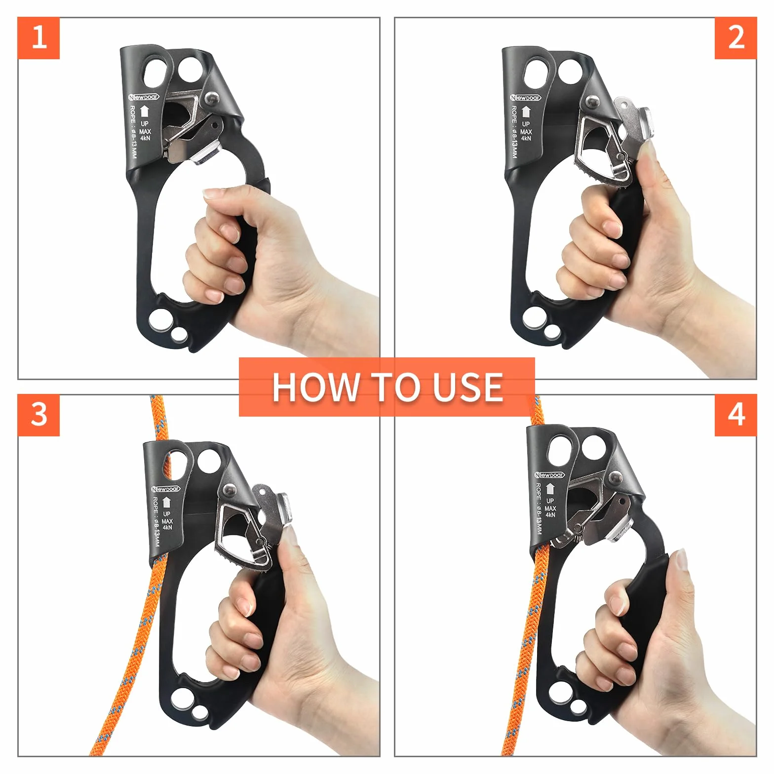 NewDoar Hand Ascender Rock Climbing Arborist Rappel Gear 8~12MM