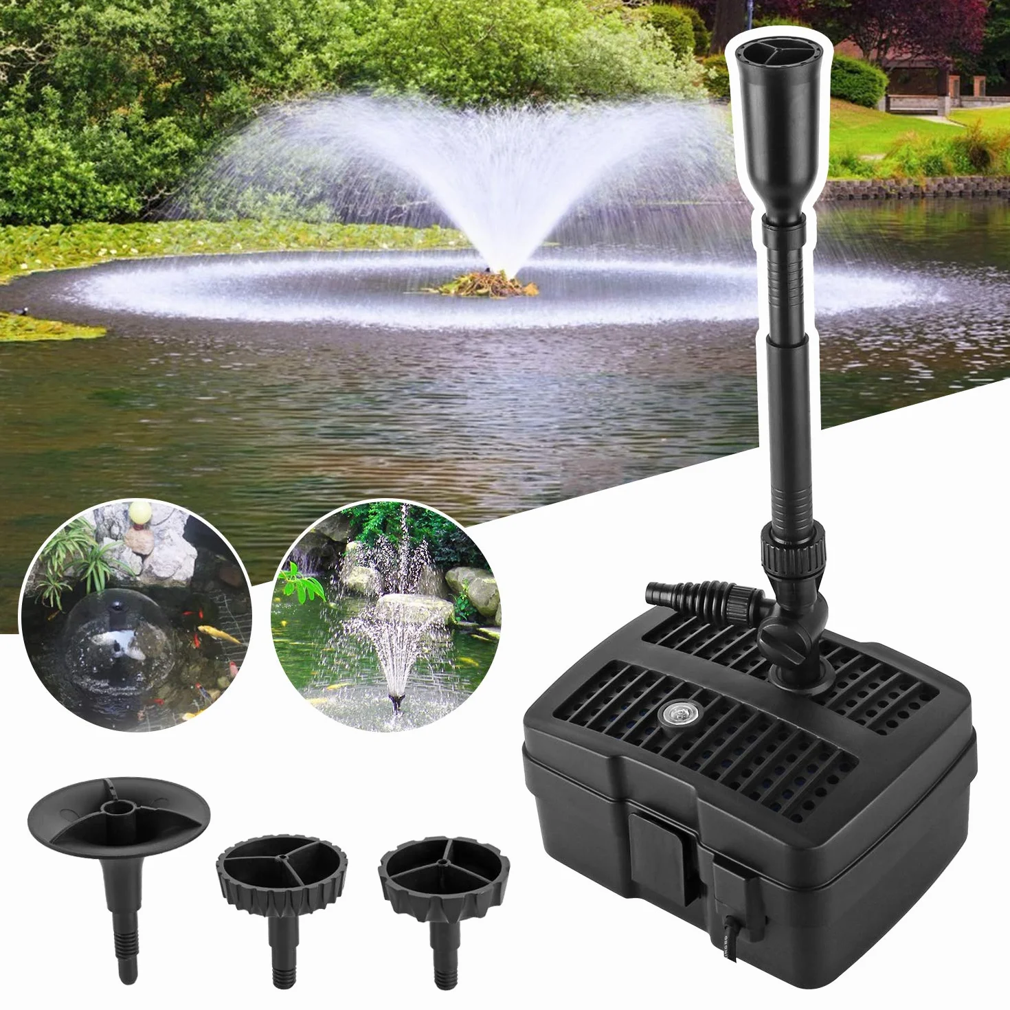 Bomba de Estanque Filtro de Estanque UVC Filtro de Estanque Fuente de Estanque 4 en 1 con Filtro Clarificador UV CUF-2505 1000L / H 24W 10m Cable de Alimentación Diseño de Jardín y Fuente