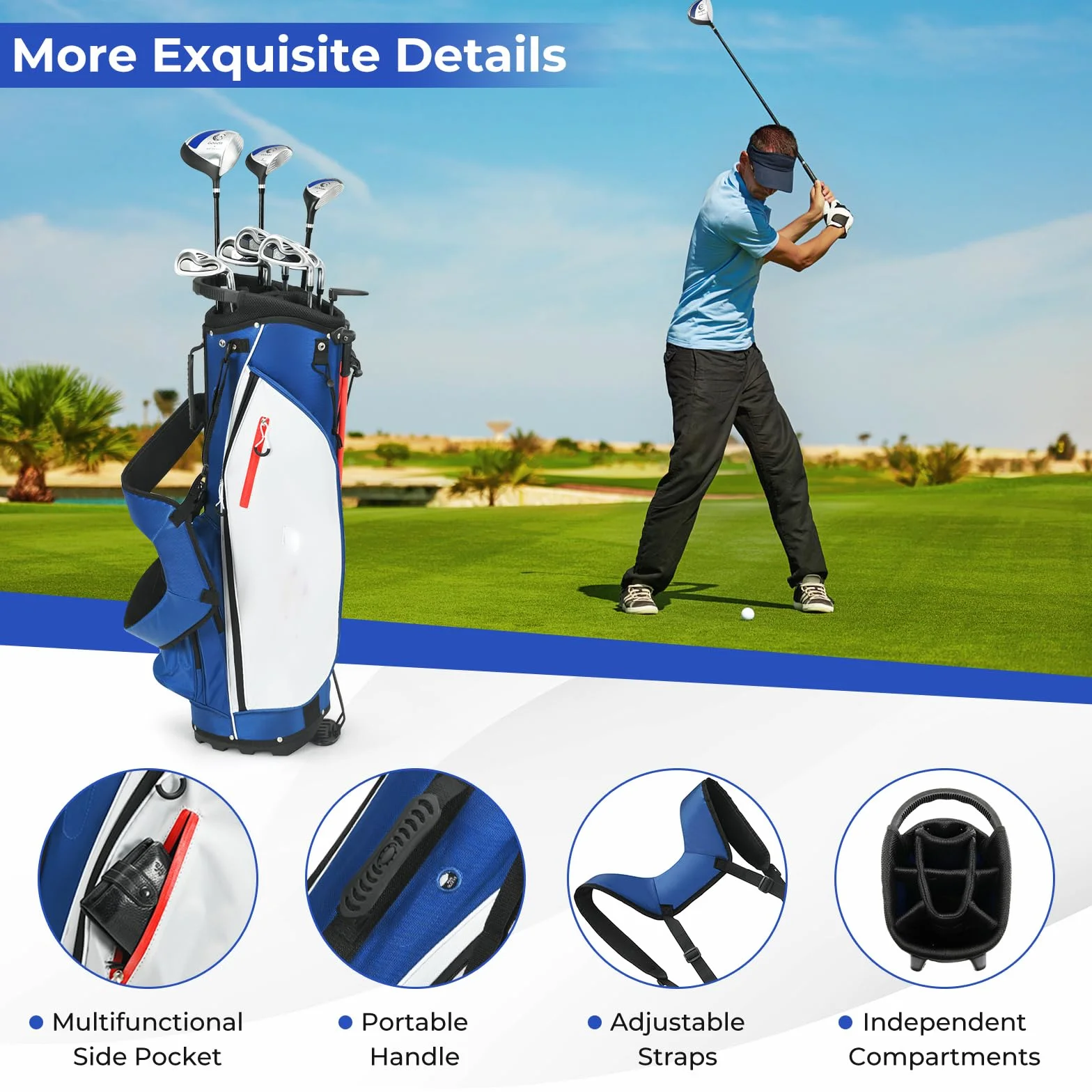 LIFEZEAL Juego de Golf Completo para Hombre, Palos de Golf Portátil para Diestros, Bolsa Trípode 7 Compartimentos, Putter, 3 Maderas, 5 Hierros