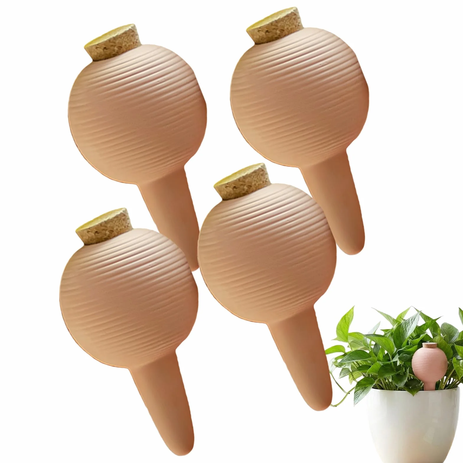 GBKDQQ 4 unidades de riego de conos de arcilla, riego automático de terracota, dispensador de agua de 430 ml con tapón de corcho para plantas de interior, jardineras de balcón
