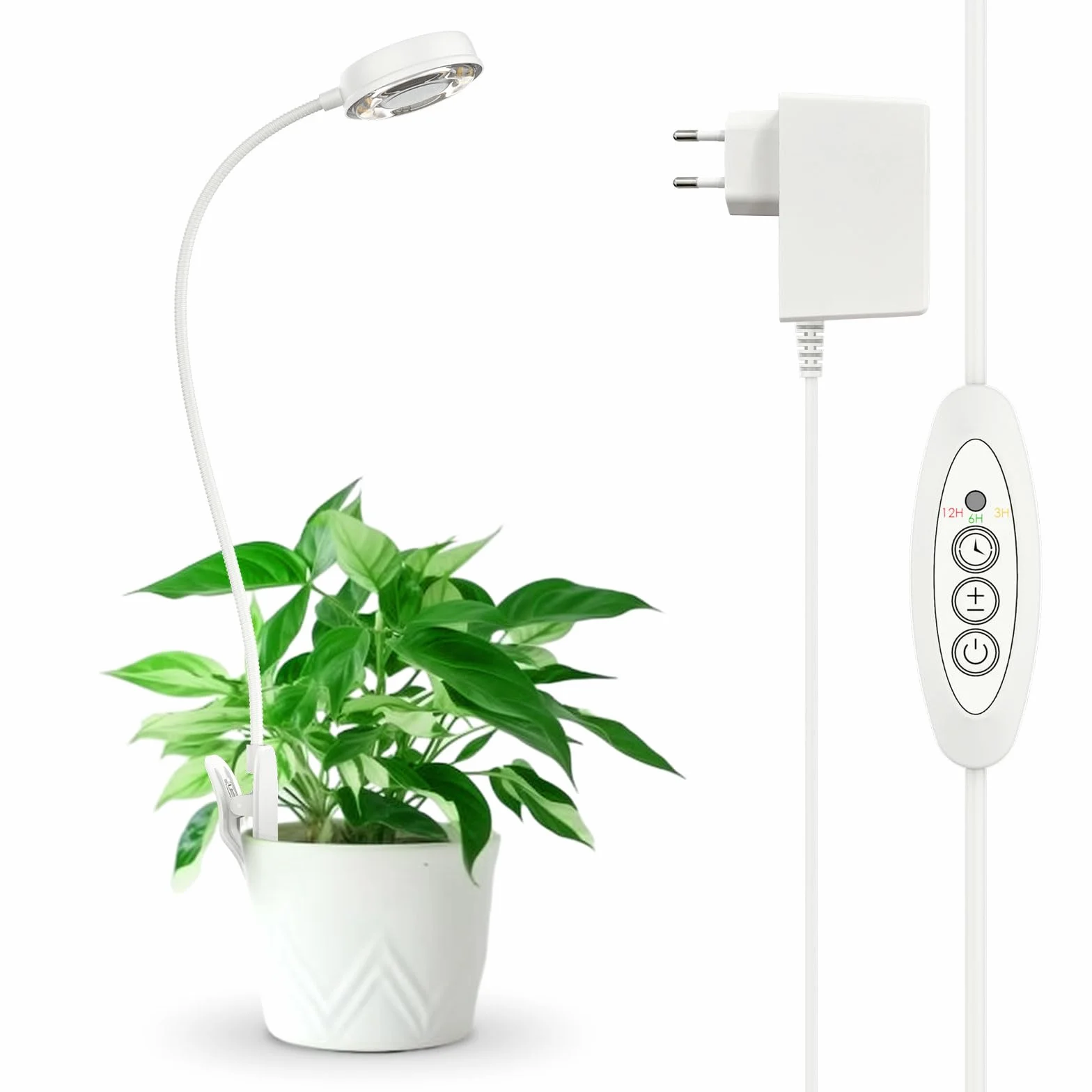 SANSI Lámpara de Plantas, 48 LED Luz de Crecimiento de Espectro Completo 4000K, Lámpara LED Cultivo Interior con Temporizador Automático 3H/6H/12H y 4 de Brillo para Plantas Pequeñas (1Pieza)