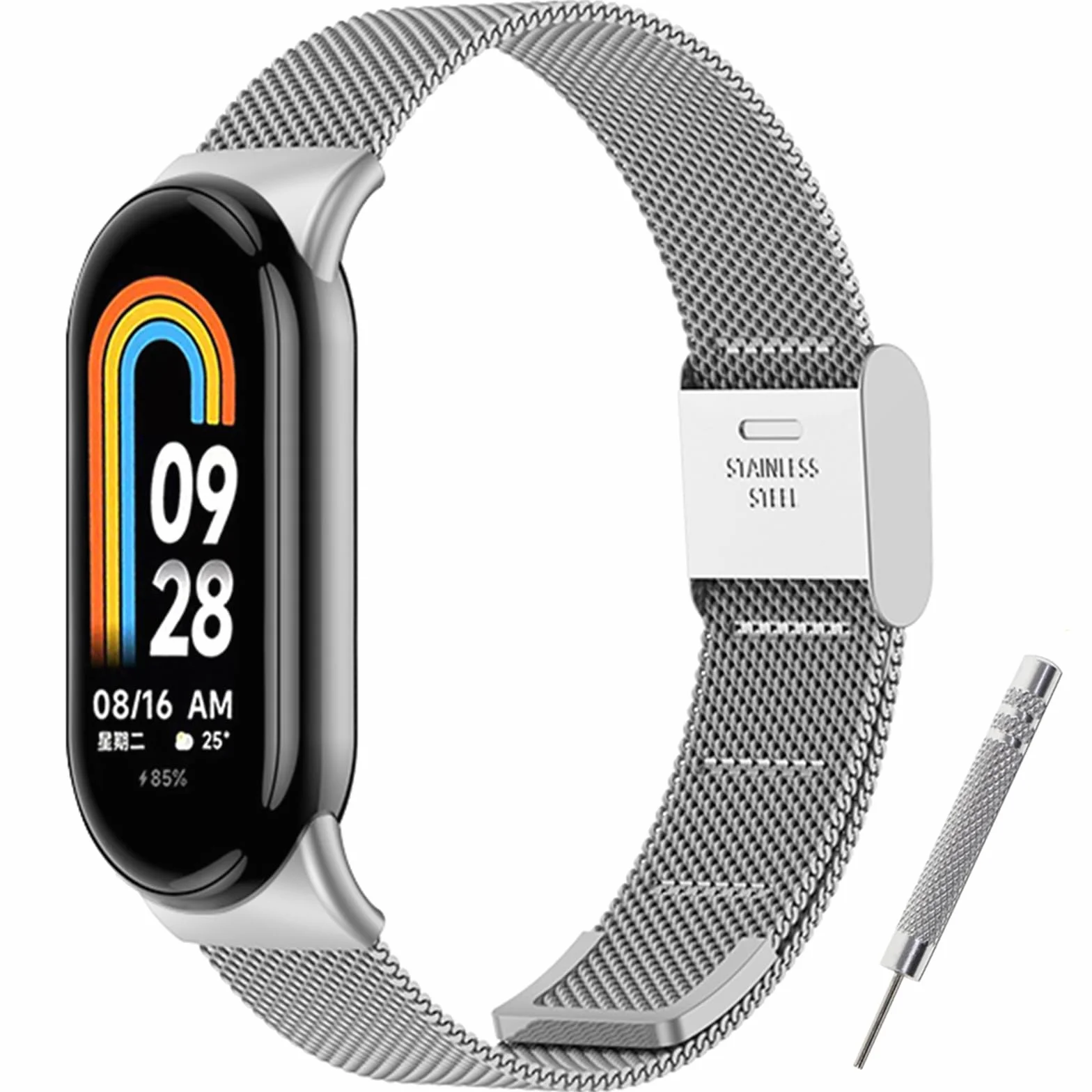 BANGTING Correas Acero Inoxidable Compatible con Xiaomi Mi Band 10/9/8, Correa Metalica de Repuesto