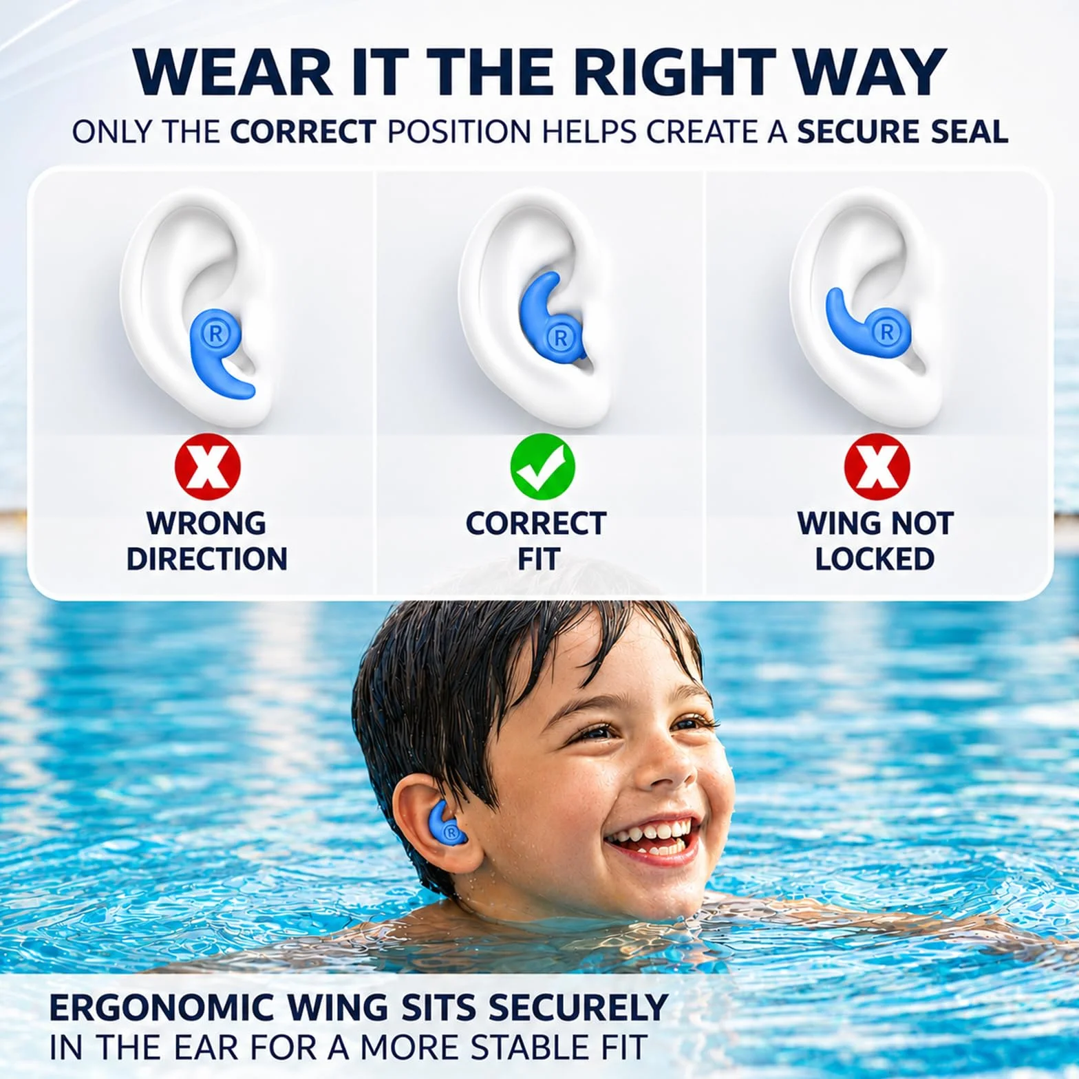Tapones Oidos Natación para Niños, 4 Pares de Silicona Reutilizables, Protección para Ducharse y Nadar
