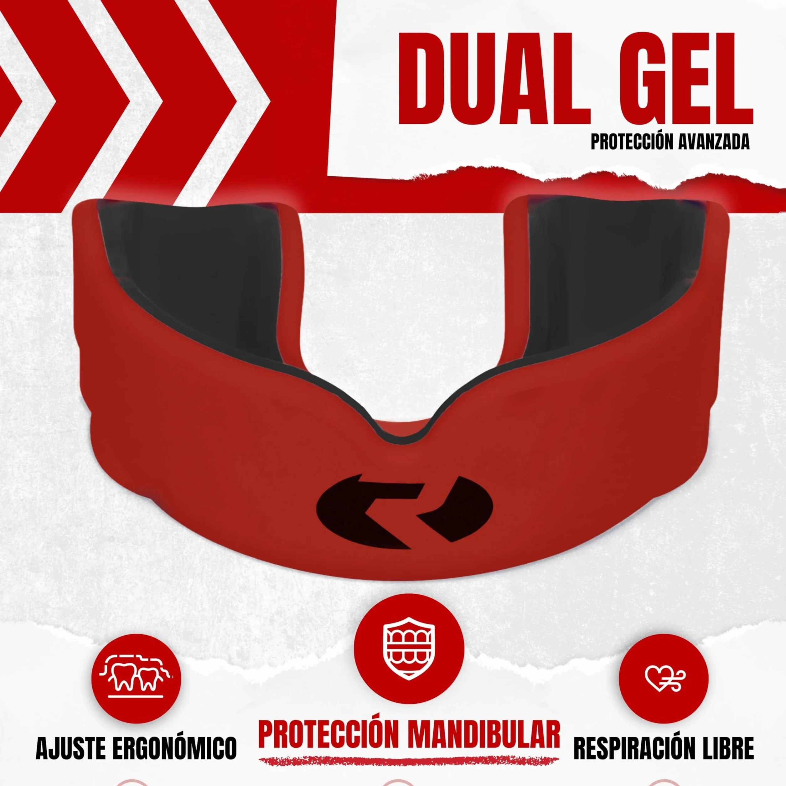 Protector Bucal Rugby Dual Gel Termo Moldeable Talla Adultos Niños Protección Dental Avanzada Rojo Negro Senior