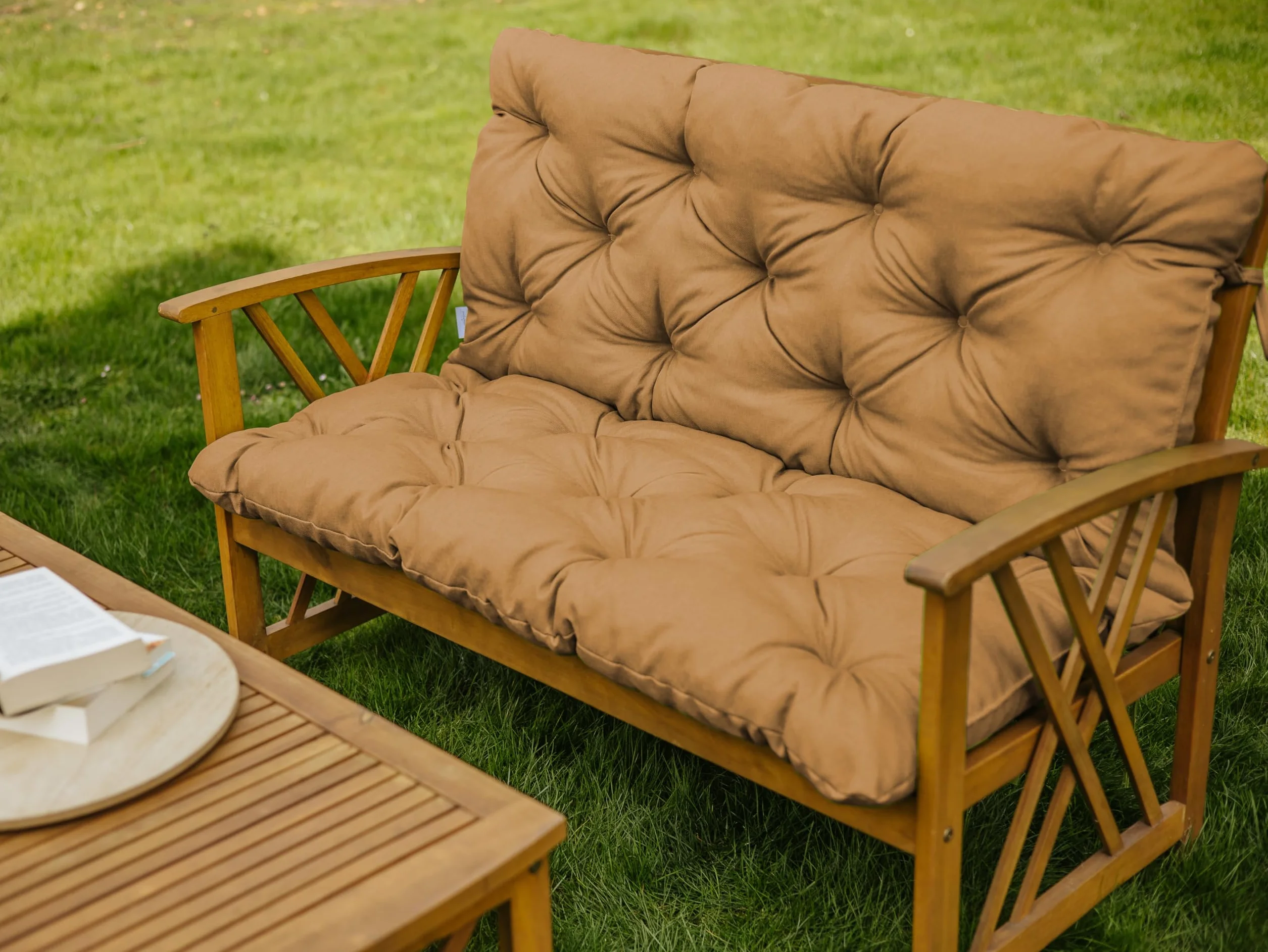 Chilly Pilley Cojín De Banco Relax con Respaldo para Palet, Columpio De Jardín Acolchado, Asiento De Hollywood (140x50x50, Camel)