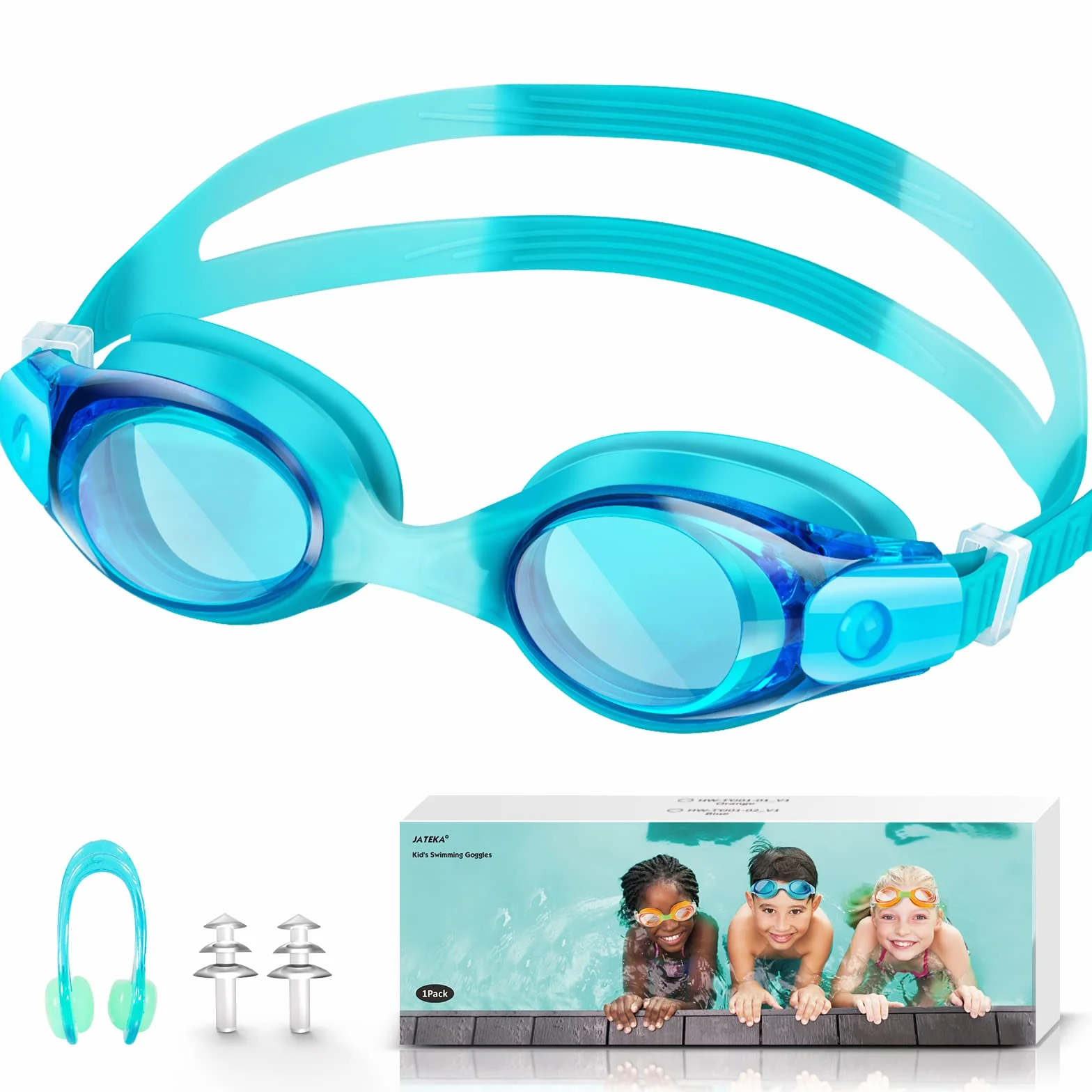 JATEKA Gafas de Natación para Niños Ajustables Antiniebla Sin Fugas con Clip de Nariz y Enchufe de Oído