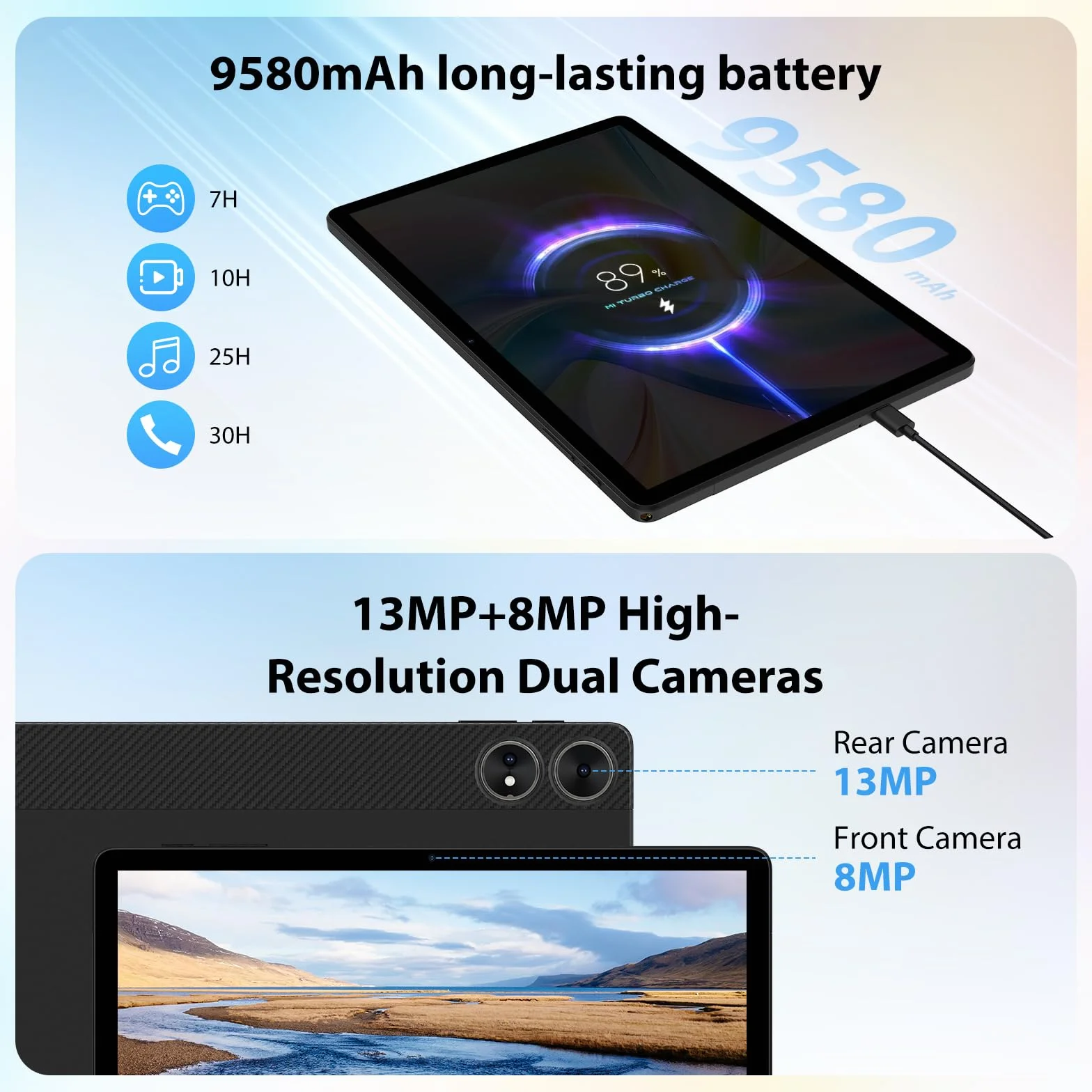 Tablet 11 Pulgadas 36GB RAM 512GB ROM Android 15 4G LTE 5G WiFi 2000x1200 Octa-Core 9580mAh Negro