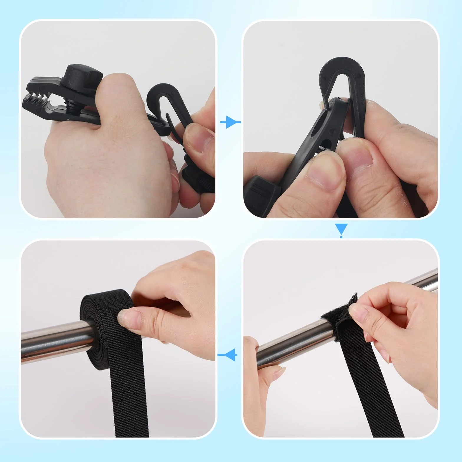 Tinoaly 24 Piezas Kit para Enrollar Cubiertas Solares Piscina, Correas para Manta Solar de Piscina Enterrada 8 Correas con Gancho Clips y 8 Cierres de Contacto