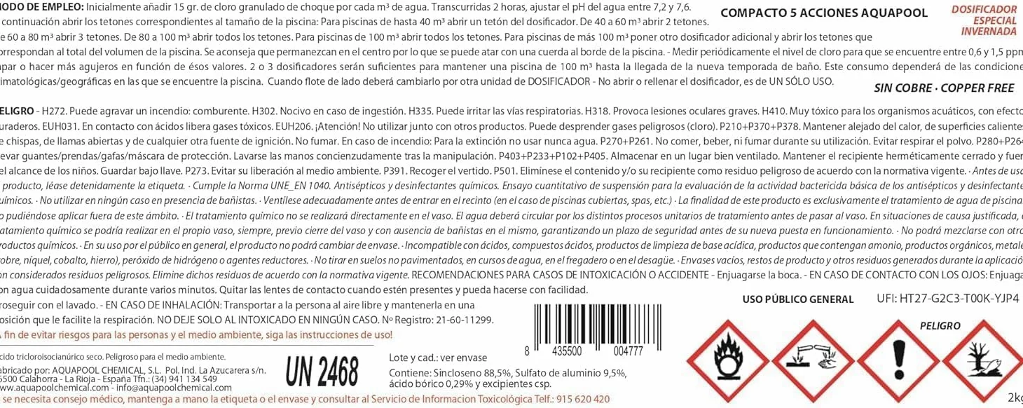 Ion Pure 8 KG Dosificador Invernada Compacto 5 Acciones Sin Cobre Tratamiento Autodosificador Piscinas Invierno Apto Liner