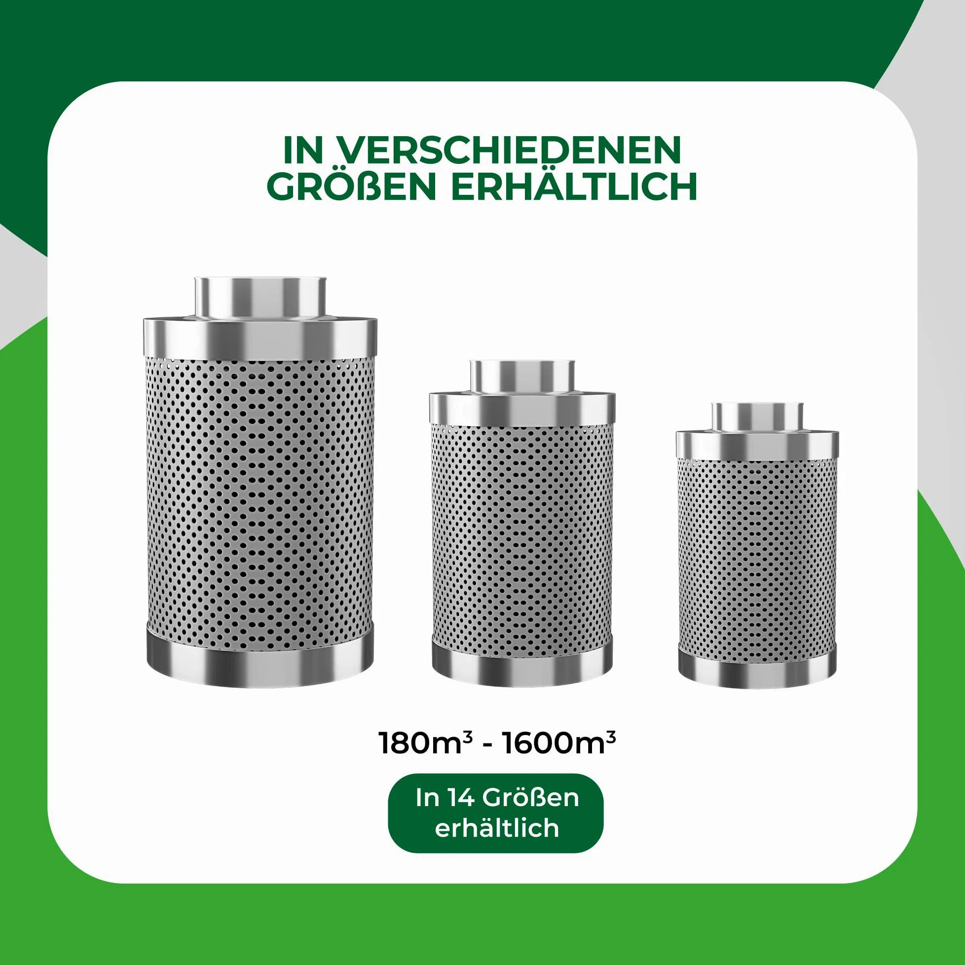 Filtro de carbón Activo en Diferentes tamaños, Brida tamaños de 100 hasta 315 mm, para Aire Ventas de 180 m³/h, hasta 1340 M³/h | Grow olores Canalizado Filtro AKF Filtro de carbón Activo