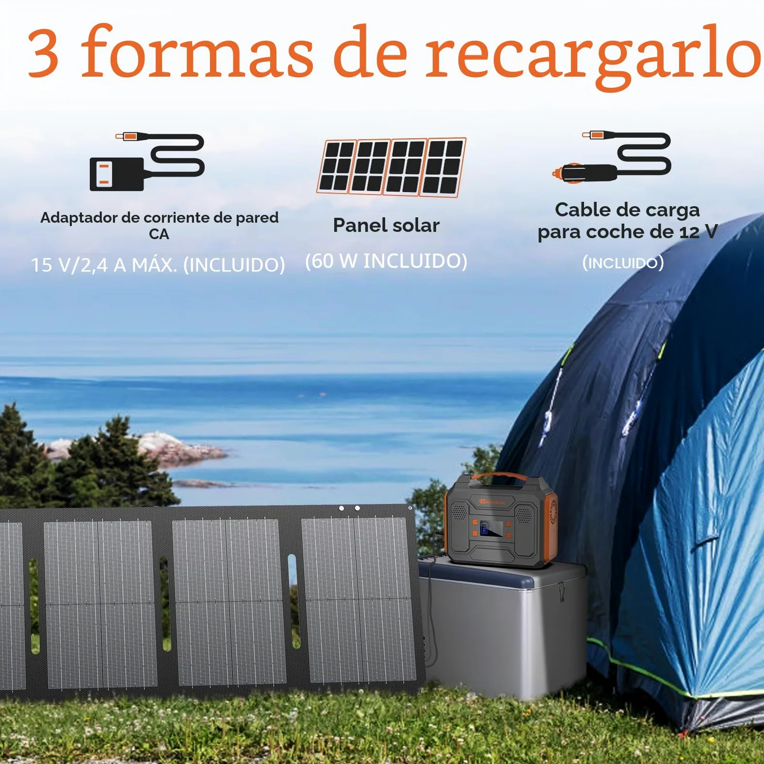 Generador solar portátil, estación de energía portátil de 300 W con panel solar plegable de 60 W, onda sinusoidal pura de 110 V, paquete de batería de litio de 280 Wh con salida de CA CC para uso en