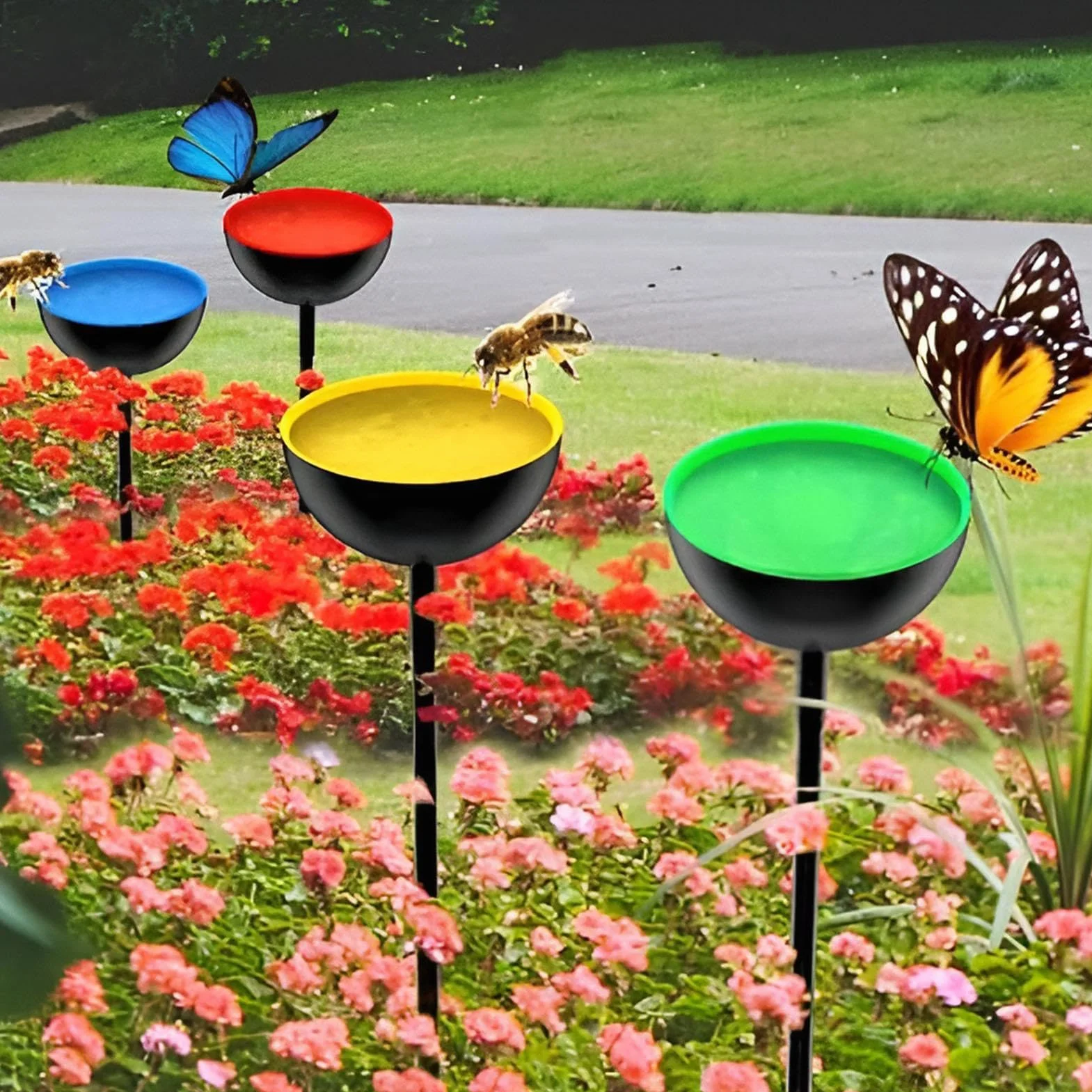 4 vasos de abejas para jardín de abejas sedientas, estación de riego de abejas, taza para beber insectos de abeja, comedero de agua de abeja, decoración de jardín