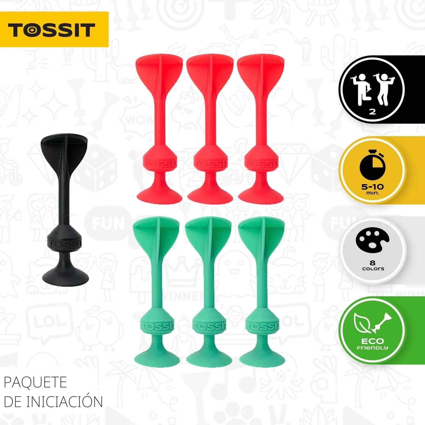 TOSSIT Dardos con Ventosa, Juego de Lanzar para Familia y Fiesta, Silicona, Jardín Interior Exterior, Petanca Boccia, Regalo Niños Adultos