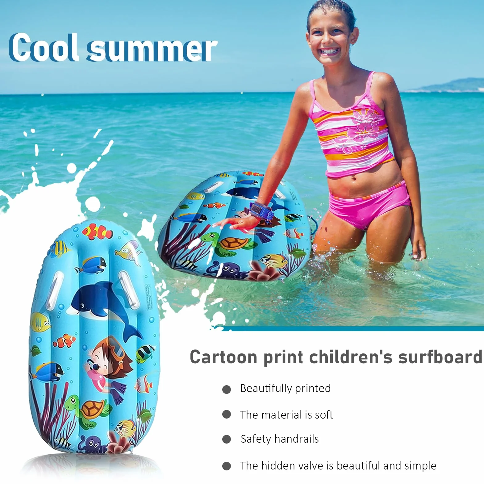 Hillylolly Bodyboard Inflable 94 x 54 CM Tabla Surf Niños Azul