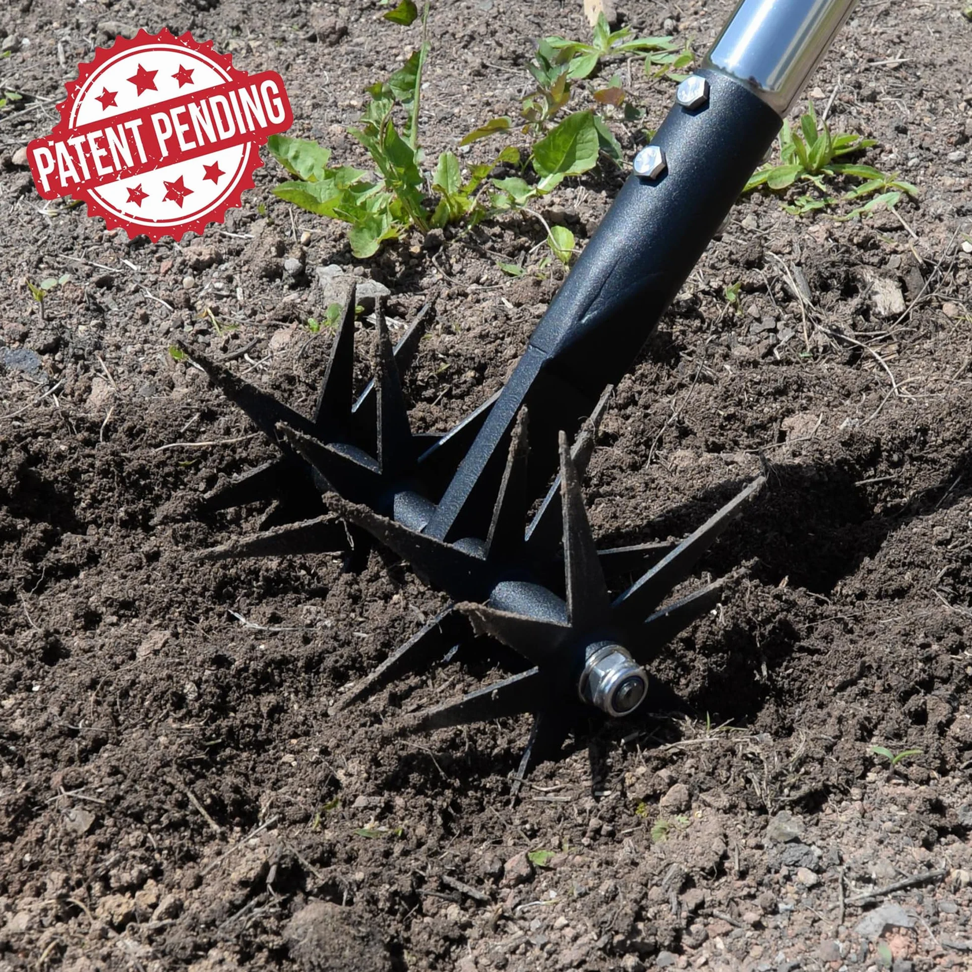 Cultivador giratorio de 66 pulgadas con púas de acero templado con resorte y mango de acero inoxidable ajustable, herramienta manual de cultivador de jardín para aflojar el suelo y mezclar