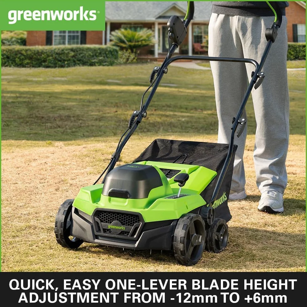 Greenworks Cortacésped de Batería Escarificador Rastrillo a Motor sin Escobillas 3100 RPM, Ancho 38cm, 5 Profundidades, Caja Recolección 45 L SIN Batería 40V y Cargador, Garantía 3 Años GD40SC38II