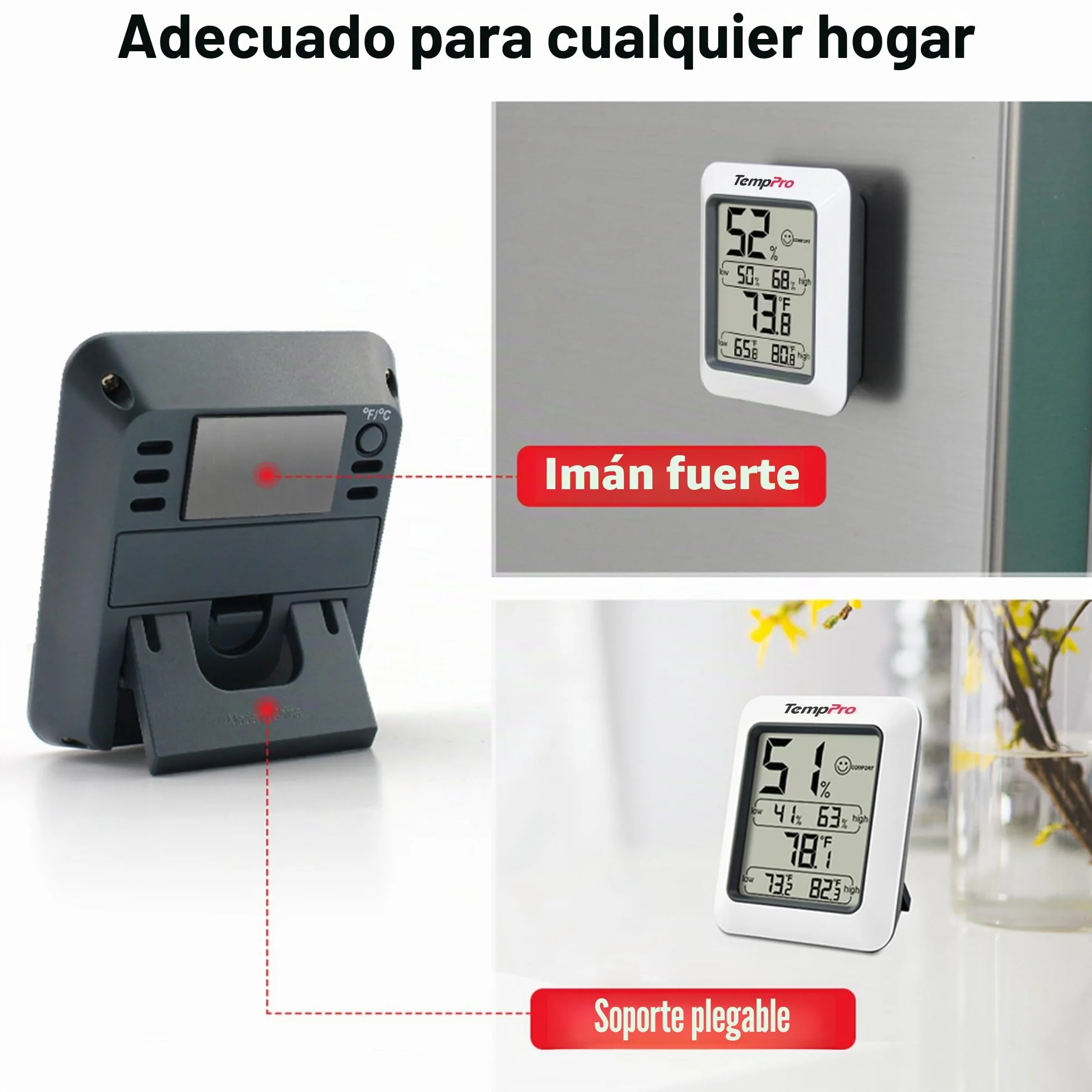 TempPro TP50 Termómetro Higrometro Digital para Interior Termohigrómetro Medidor Profesional para Medición de Temperatura y Humedad del Casa Ambiente