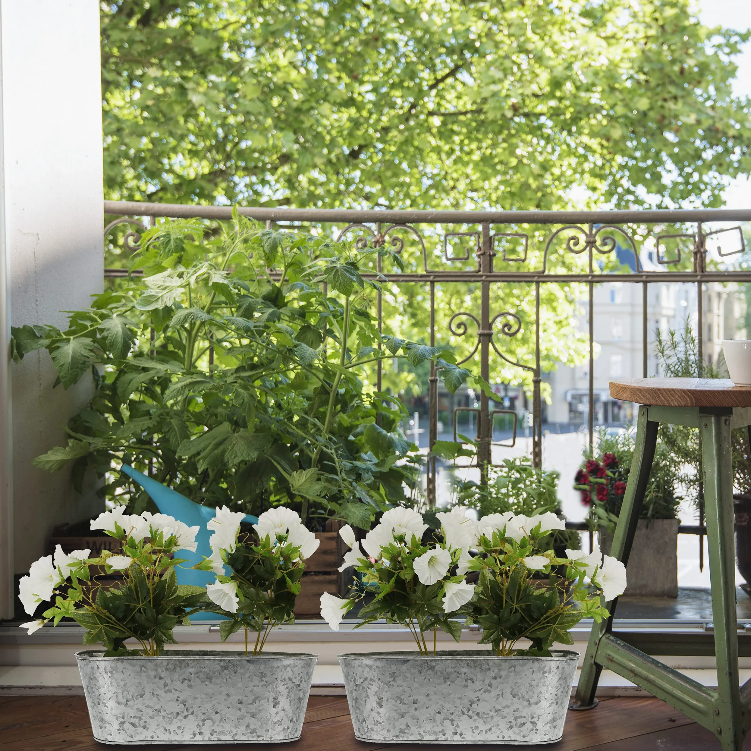 Relaxdays Set 6 Jardineras de Zinc, Macetas Galvanizadas, Maceterios Hierro Ovalados Exterior, 11x30,5x13,5 cm, Plateado