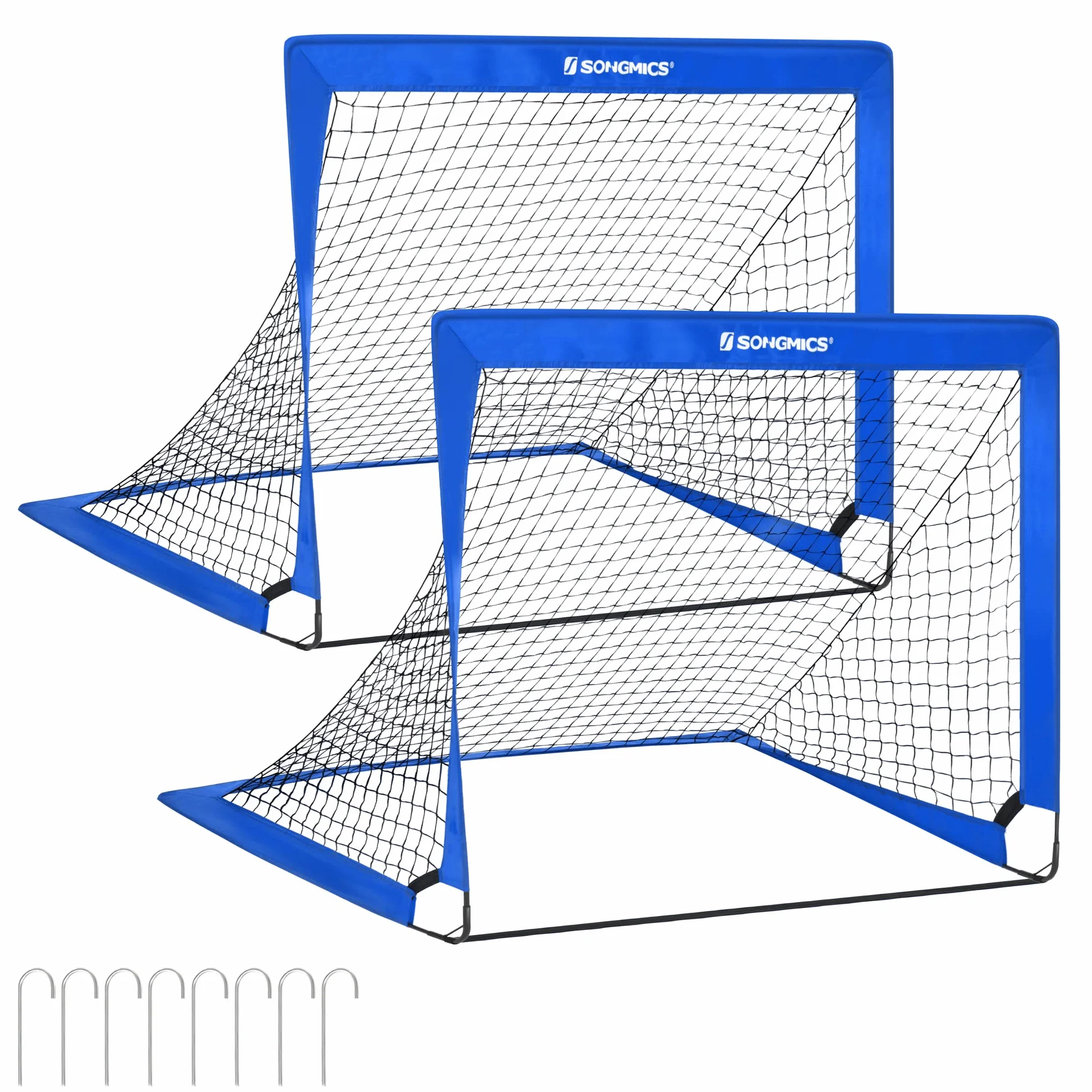 SONGMICS Porterías de Fútbol Plegables para Niños, Fibra de Vidrio Elástica, Tela Oxford, Juego de 2
