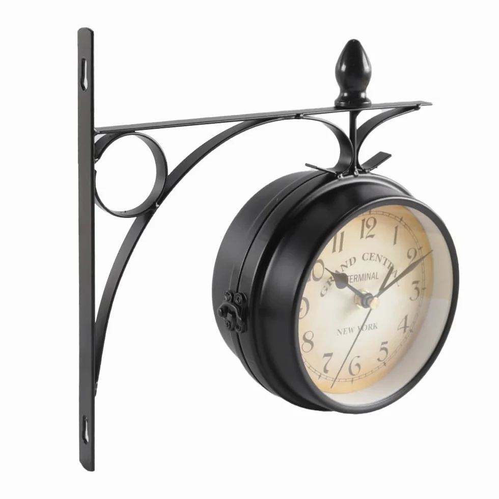 Reloj de pared retro doble cara 4,72 pulgadas silencioso péndulo interior exterior regalo