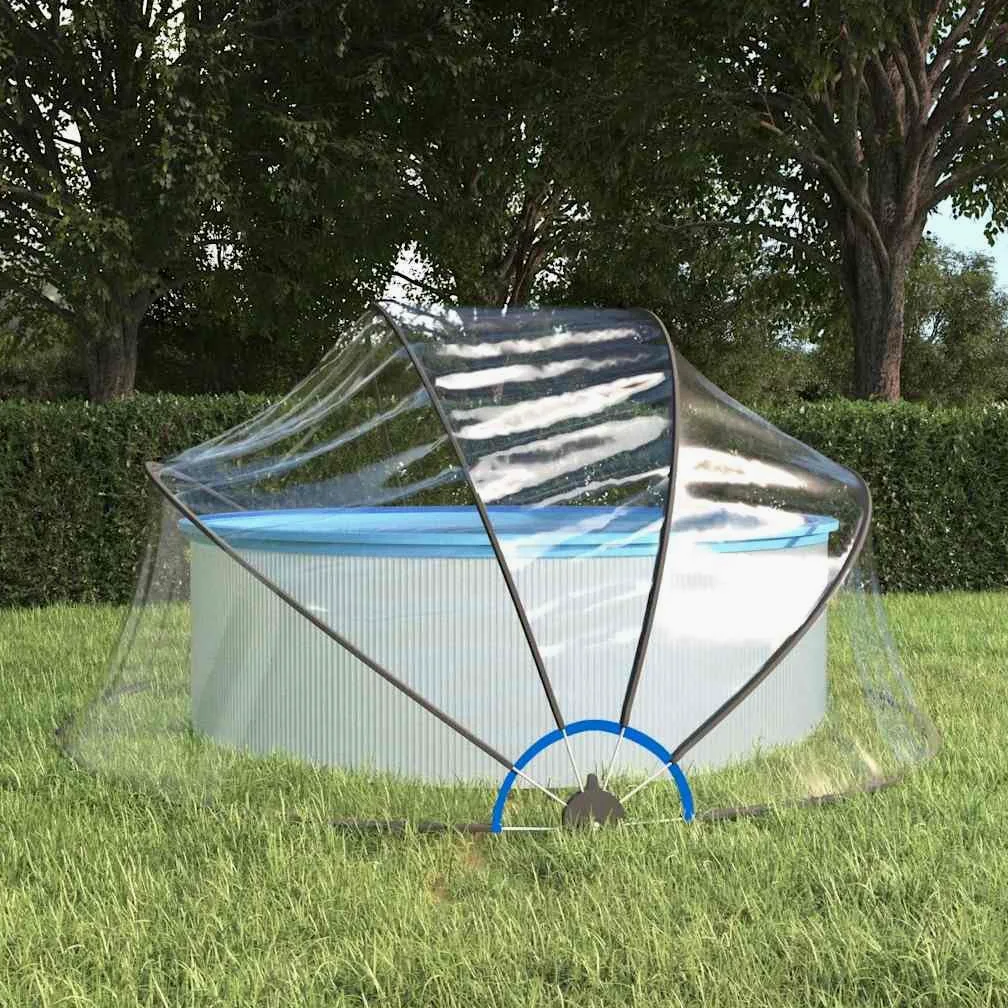 Mangloder - Cúpula redonda para piscina, 315 x 158 cm, PVC y fibra de vidrio, cubierta transparente para piscina, con UPF 30, mecanismo plegable, fijación, jardín exterior