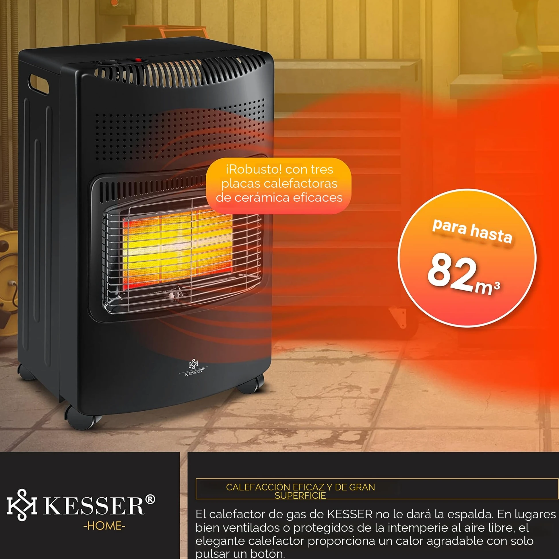 KESSER® El calentador cerámico de gas de 4200W, incl. regulador y manguera de gas, calentador con quemador cerámico de infrarrojos, bombonas hasta 15kg