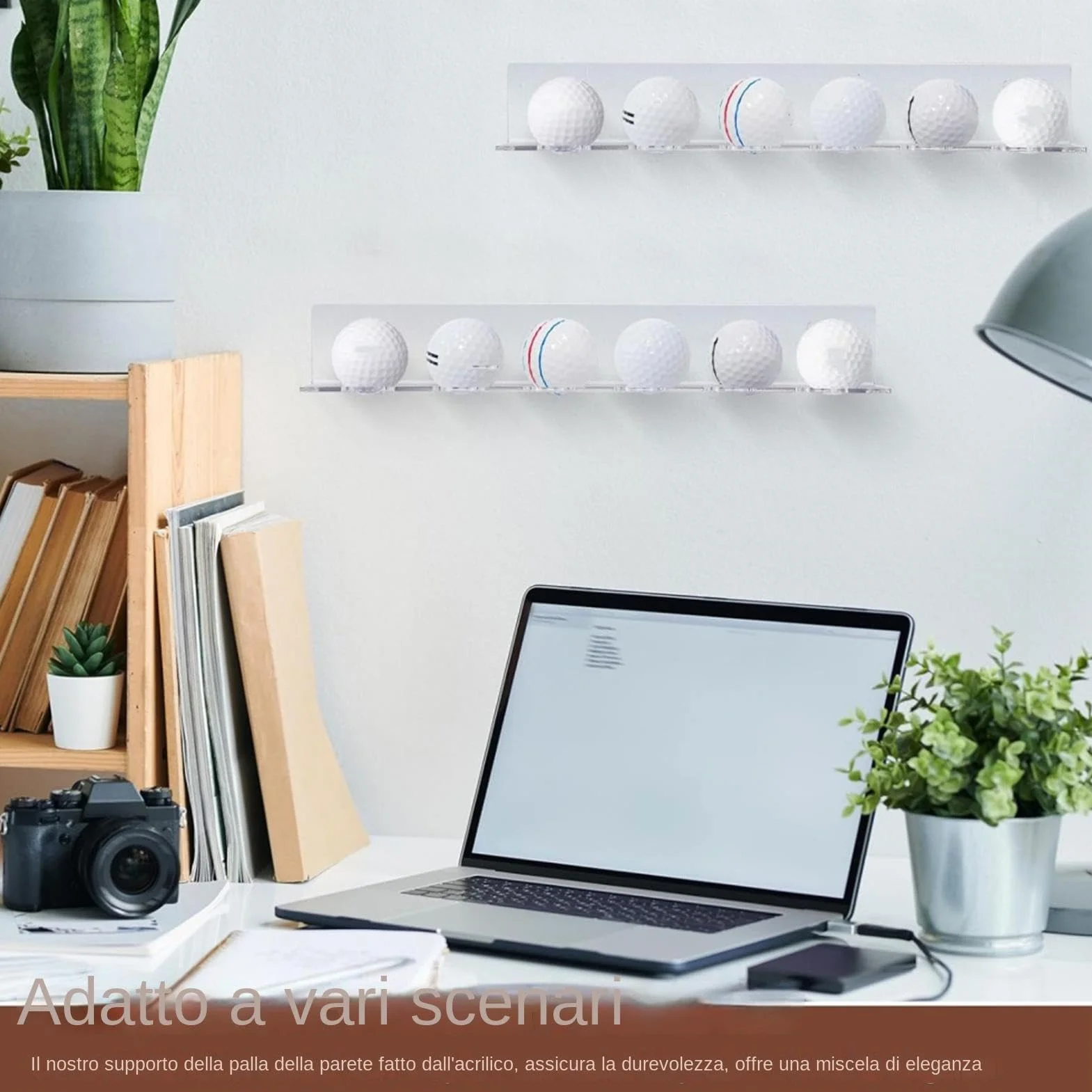 Estante flotante para pelotas de golf – Expositor de pared transparente para 6 pelotas de softbol