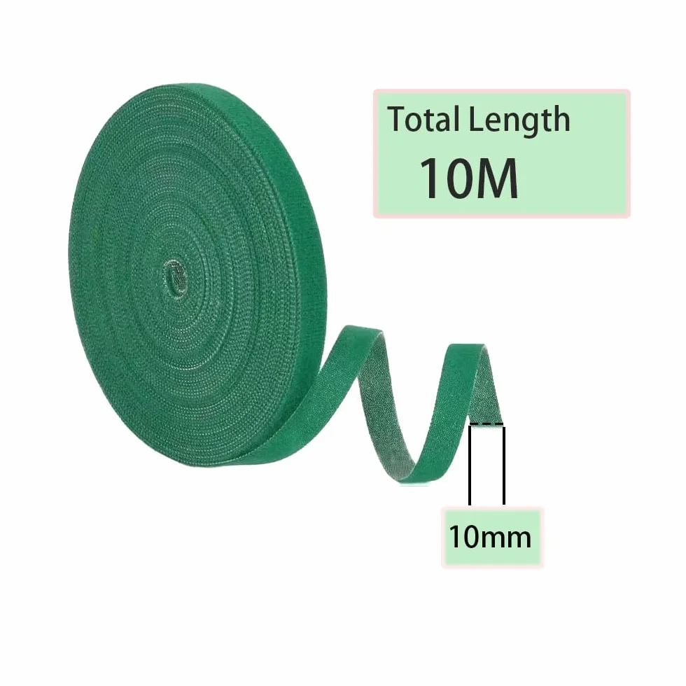 1 Rollo de Cinta para Amarrar Plantas - Agarres Fuertes Reutilizables y Ajustables - Ayuda para Escalar Plantas Resistentes a la Intemperie - 10 mm x 10 m (Verde)