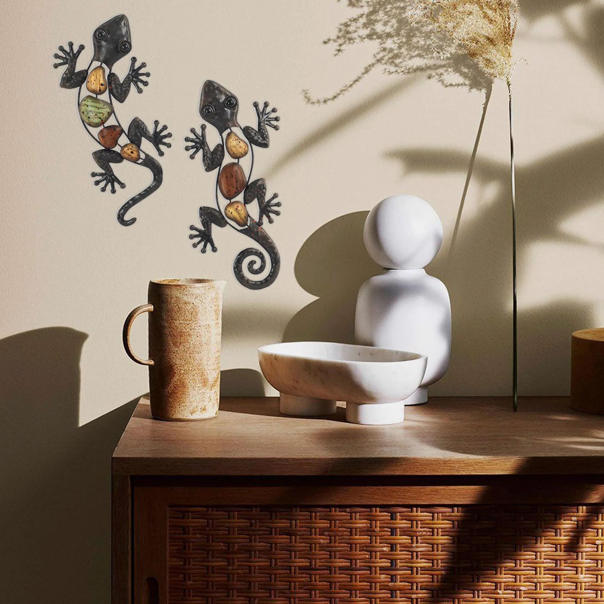 Adorno de Pared x2 Lagartos, Metal, 30 cm, decoración de Pared, jardín al Aire Libre, Figura de Lagartos, decoración de Metal, Colgante, para Patio o Valla, Sala de Estar, baño