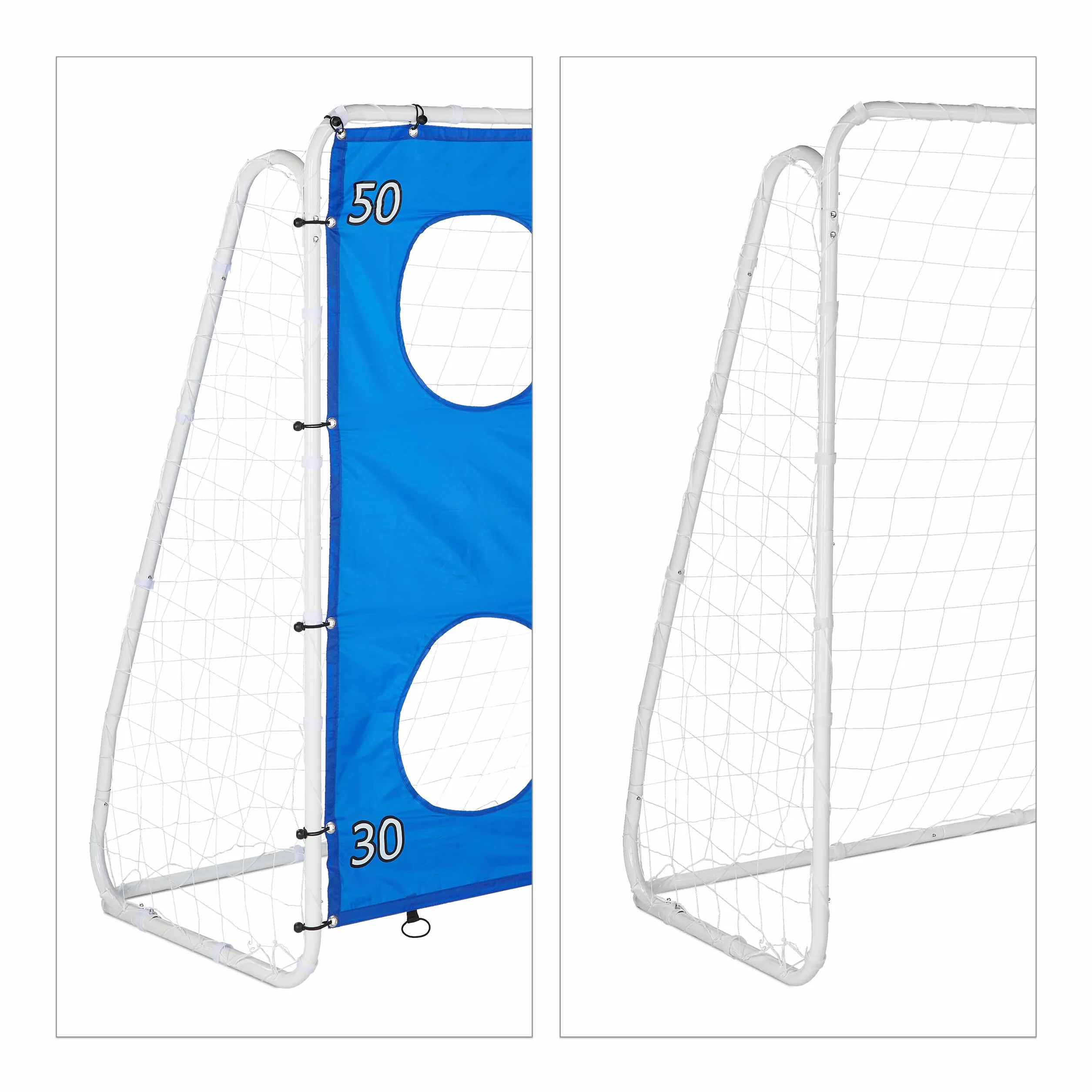 Relaxdays Portería XL con Lona Precisión, Arco Fútbol Jardín, 170x235x85 cm, Acero, Azul y Blanco