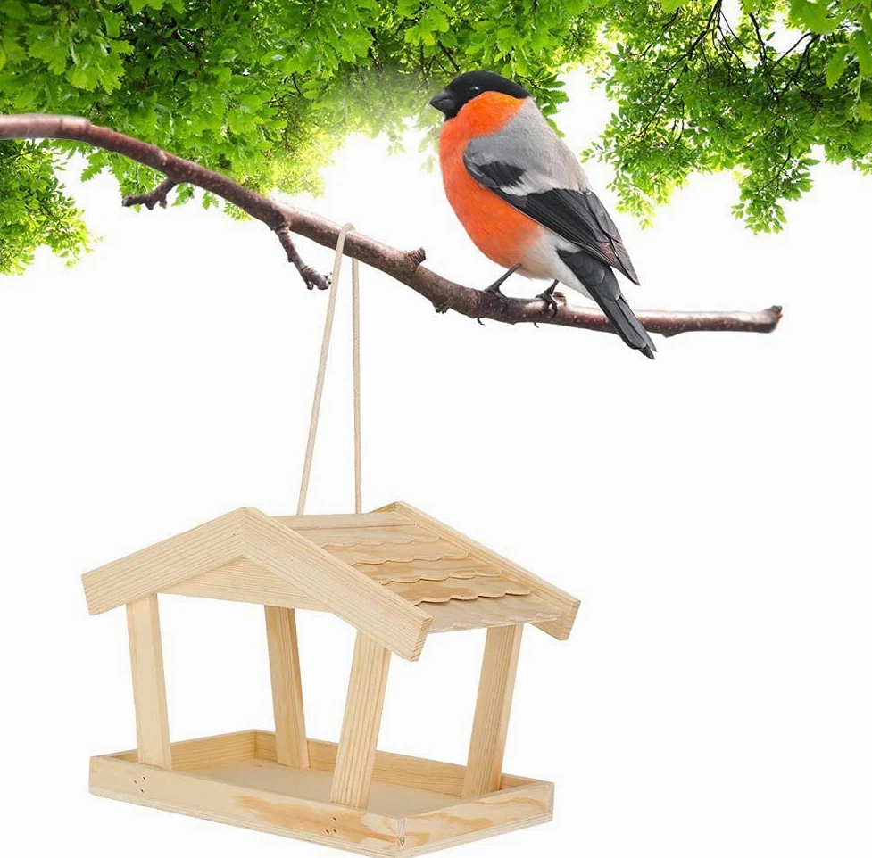 Alimentador de semillas de pájaros de madera al aire libre Porche Decorativo Casa Accesorios para pájaros carpinteros cardenales pájaros grandes