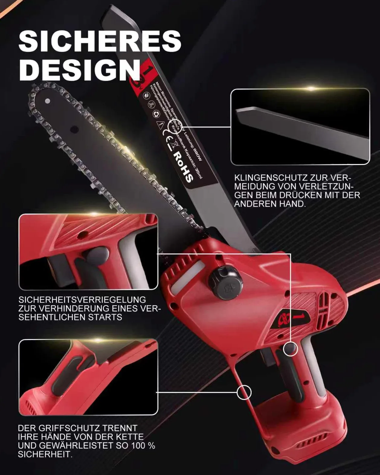 Motosierra con batería de 8 pulgadas, mini motosierra con aceite automático y cadena de repuesto, motosierra inalámbrica compatible con Makita 、Einhell 、bosch baterías de 18 V para jardín