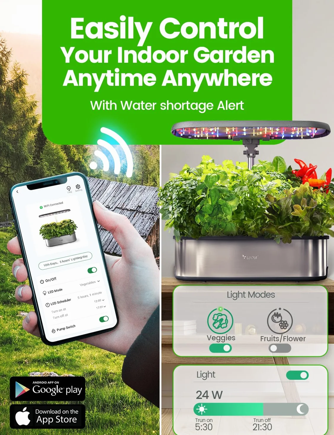 LETPOT LPH-SE WiFi Sistema de Cultivo Hidropónico, Kit de Jardín de Hierbas Inteligente de 12 Cápsulas para Interiores, Jardín Interior con Luz de Crecimiento LED de 24W, Tanque de Agua de 5,5L