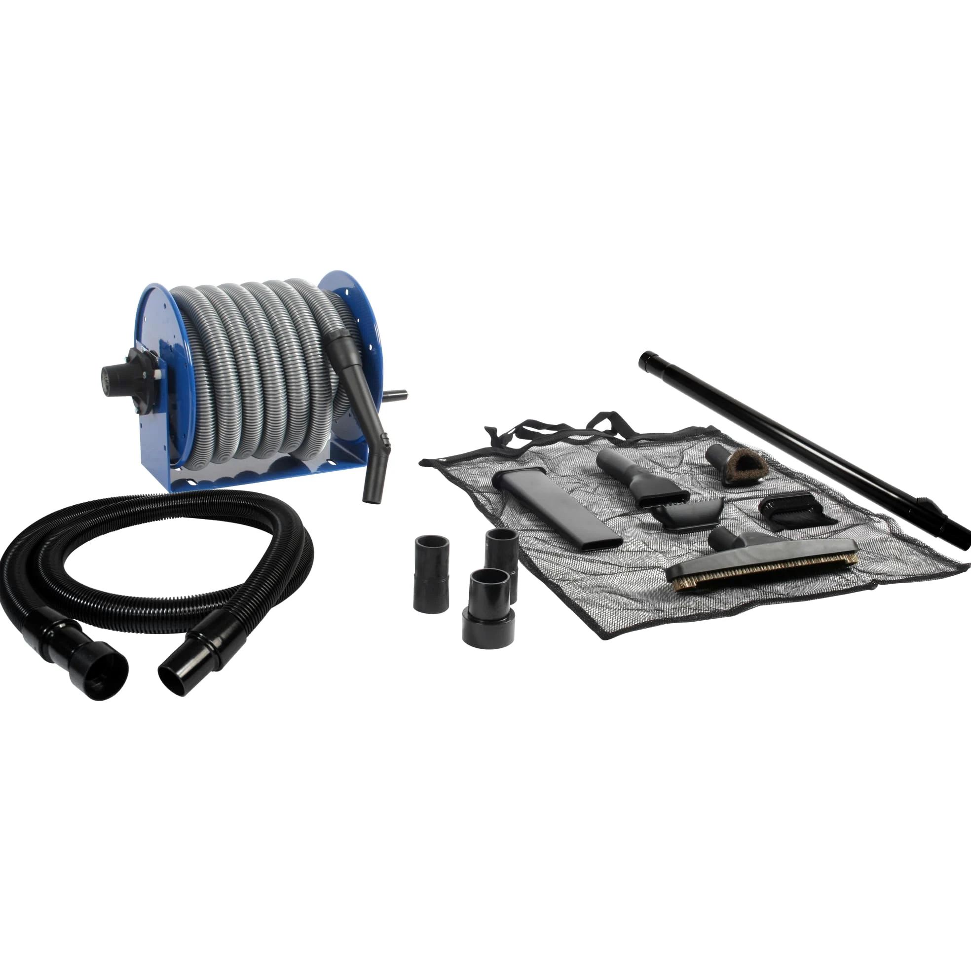 Carrete de acero industrial con manguera de 30 pies y kit de fijación de garaje para aspiradoras húmedas/secas
