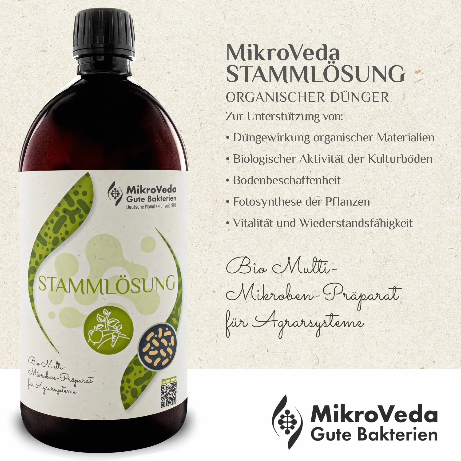 MikroVeda Solución madre orgánica - Microorganismos efectivos - 15 cepas - Activador y auxiliar del suelo - Compost - Estanques - Jardín - Agricultura