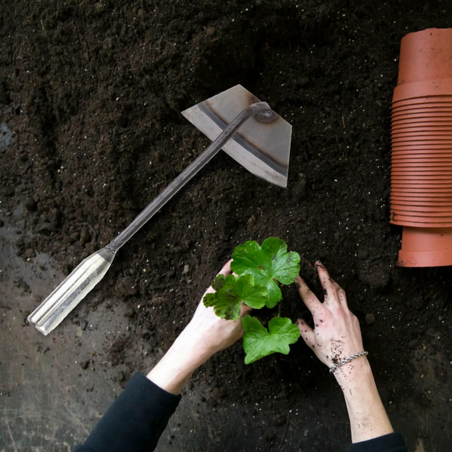 ABOOFAN Azadas de Mano de Acero, Azada Pequeña para Jardinería y Deshierbe, 4 Piezas, 3 Estilos, para Hacer Zanjas y Cultivar Huertos