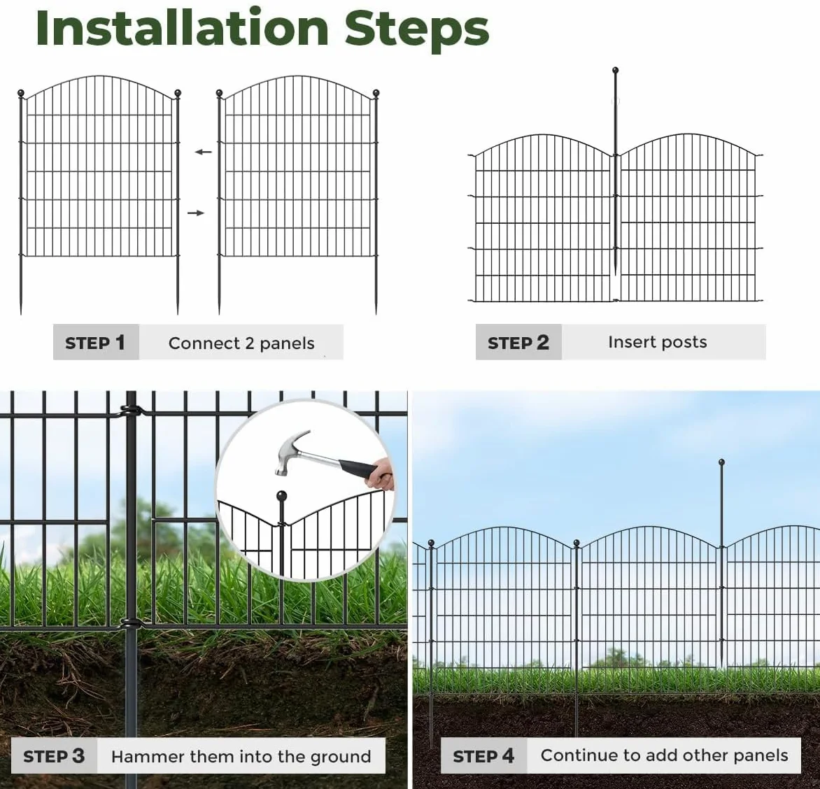 5 piezas Valla decorativa de jardín con puerta, 80 cm(H) X 3,7 m(L), barrera con estacas para perros, mascotas, conejos
