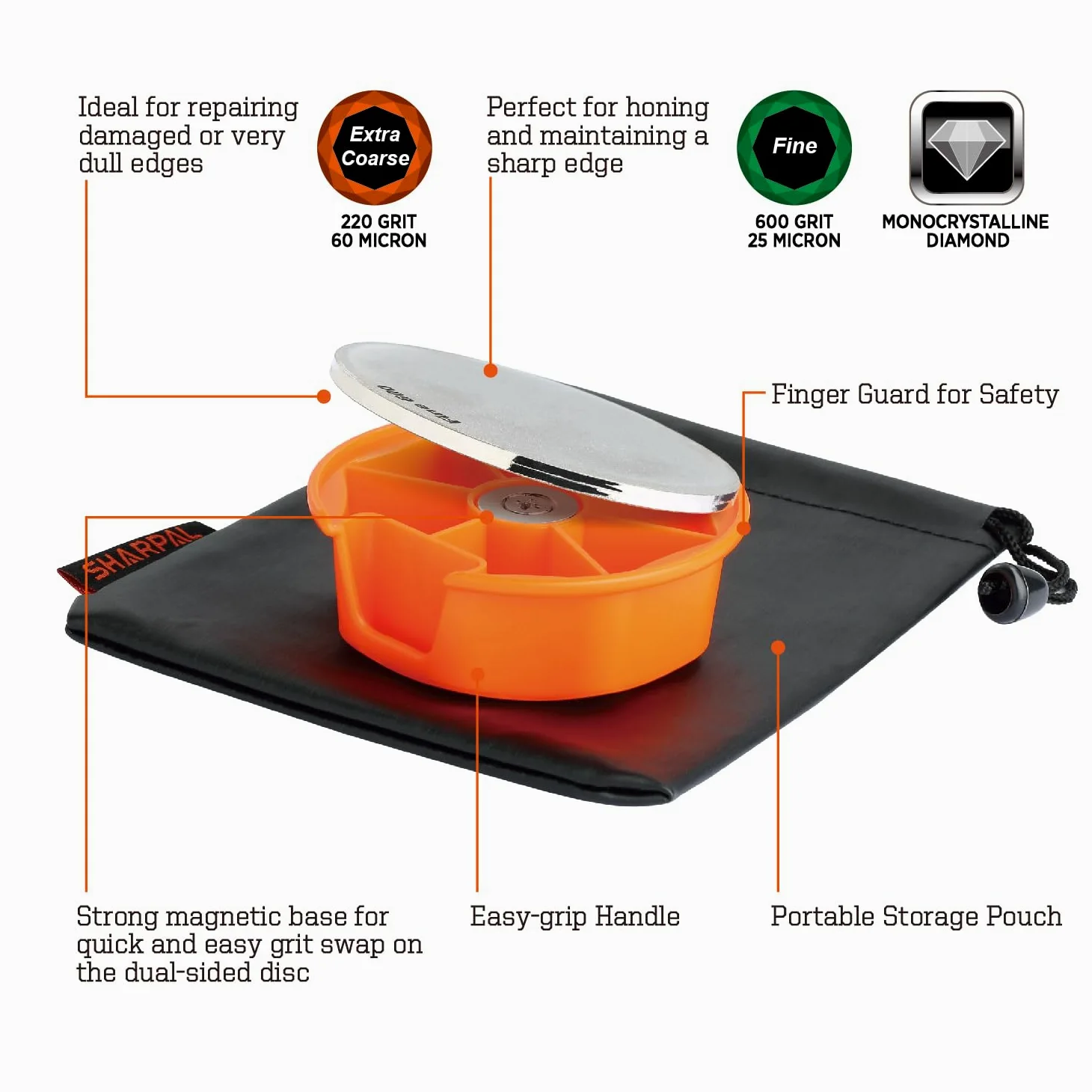 SHARPAL 216N - Afilador de cuchillos multiusos de doble grano para cortar césped, hacha, hacha, machete, podadora, tijera, cinceles, todos los bordes de la hoja