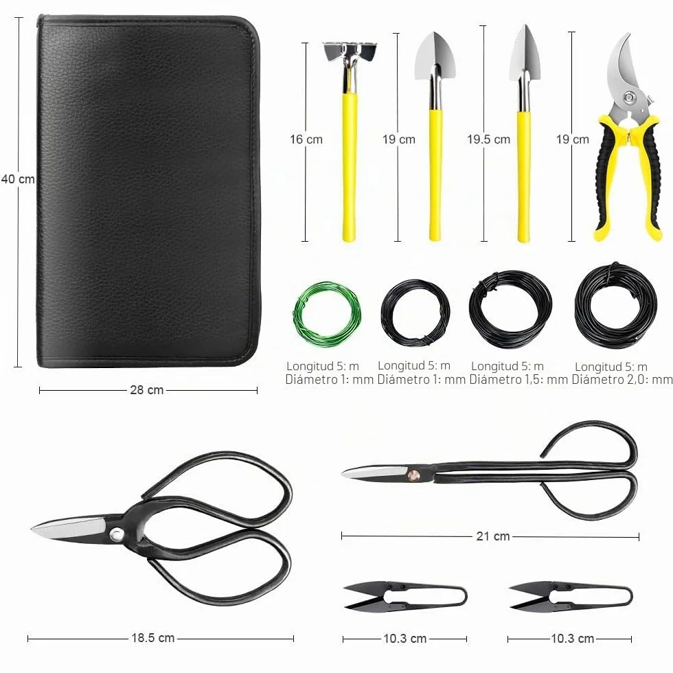 Kit Bonsai, 13 Piezas Herramientas Bonsai Incluyen Tijeras Bonsai, Alambre Bonsai, Mini Rastrillo, Pala y Tijeras de Podar para Jardineria Casera y Plantas de Balcón