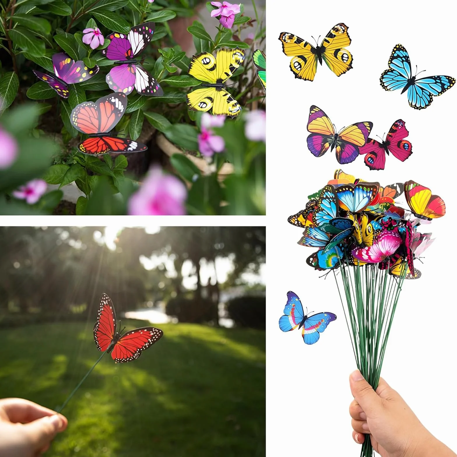 50 Piezas Estacas de Mariposas de Jardín, Estacas de Mariposa Impermeables, Mariposa Coloridas Alfileres de Flores para Exteriores Patio Plantador Maceta Primaver Jardín Decoración